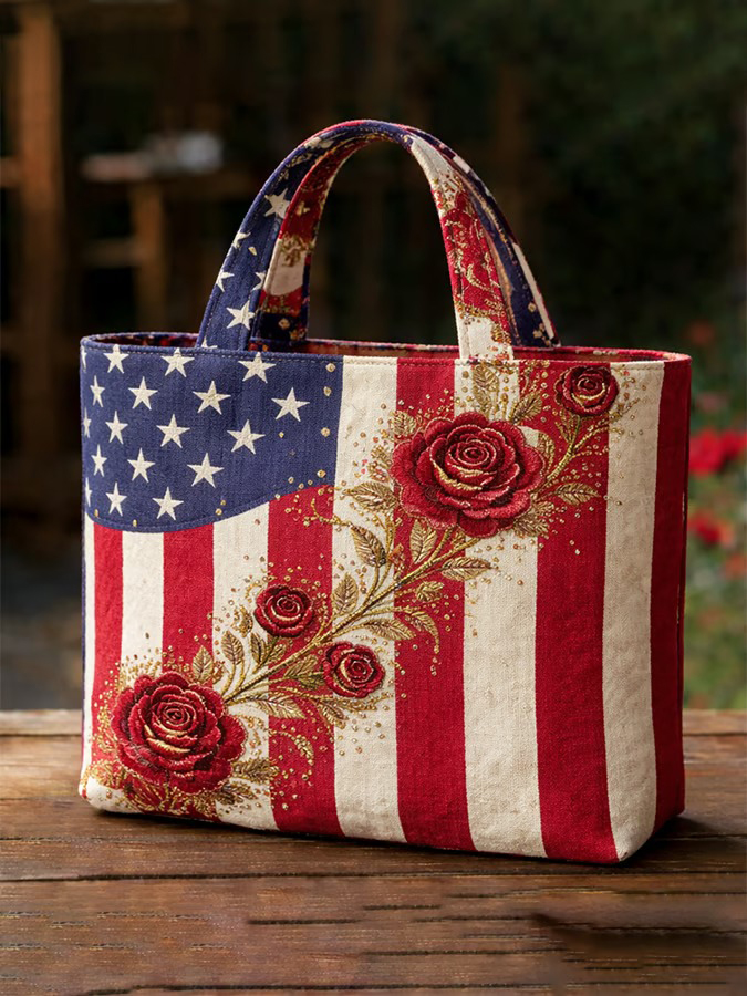 US 250th Anniversary Floral Art Casual Quilted Tote Bag