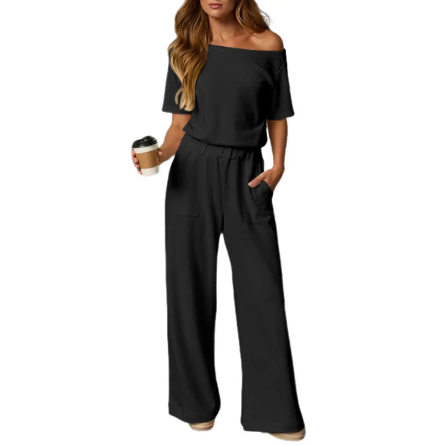 🧼🧼Women's Off-Shoulder Wide Leg Jumpsuit with Back Cutout