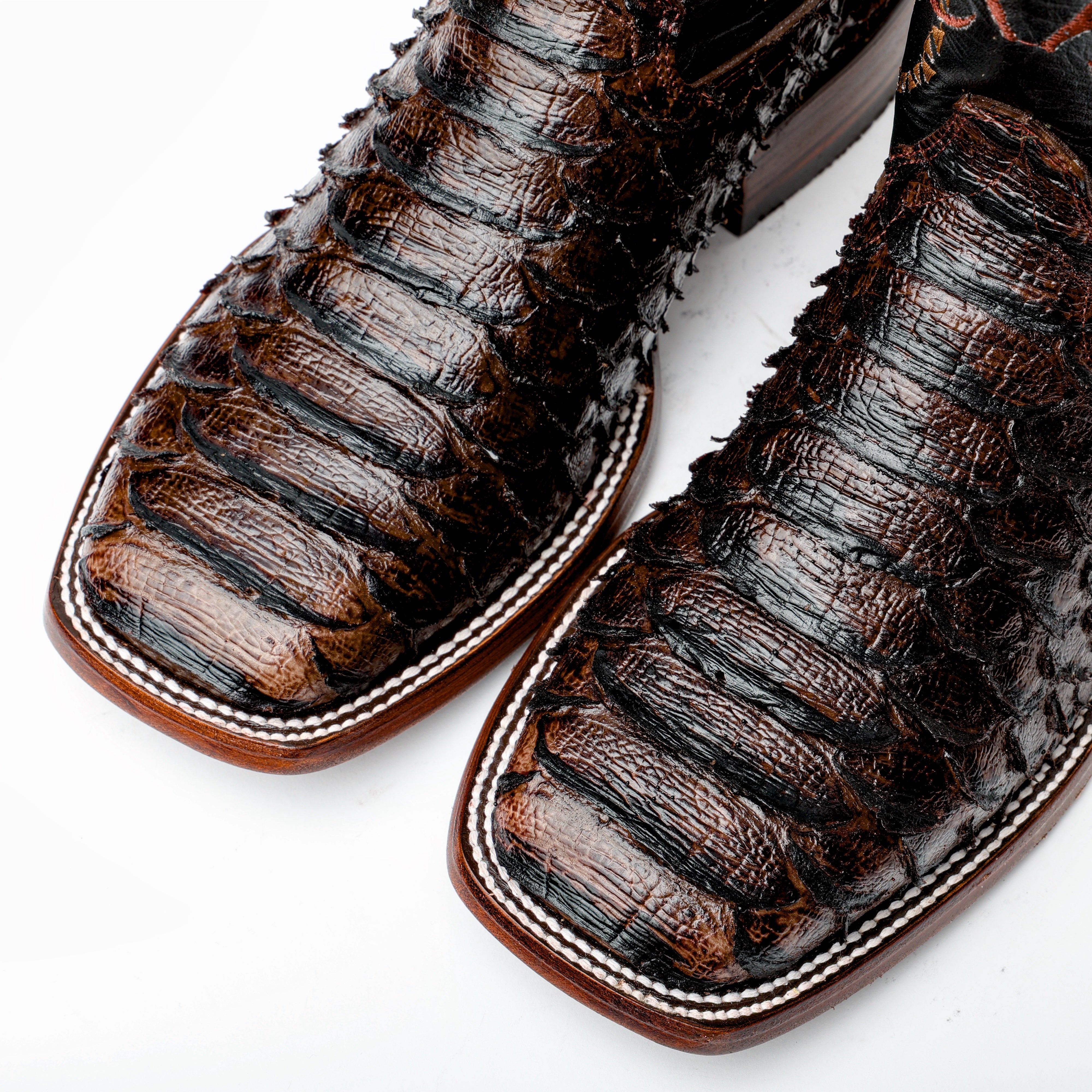 Brown Jumbo Python Leather Boots - Square Toe