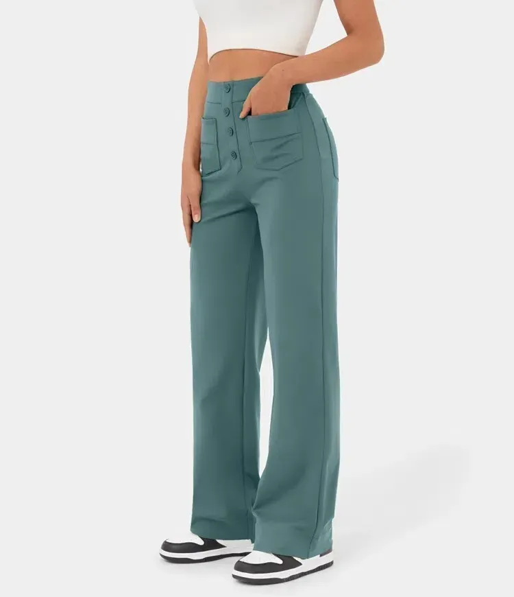 🔥Last Day 49% OFF🔥High Waisted Button Multiple Pockets Straight Leg Casual Pants