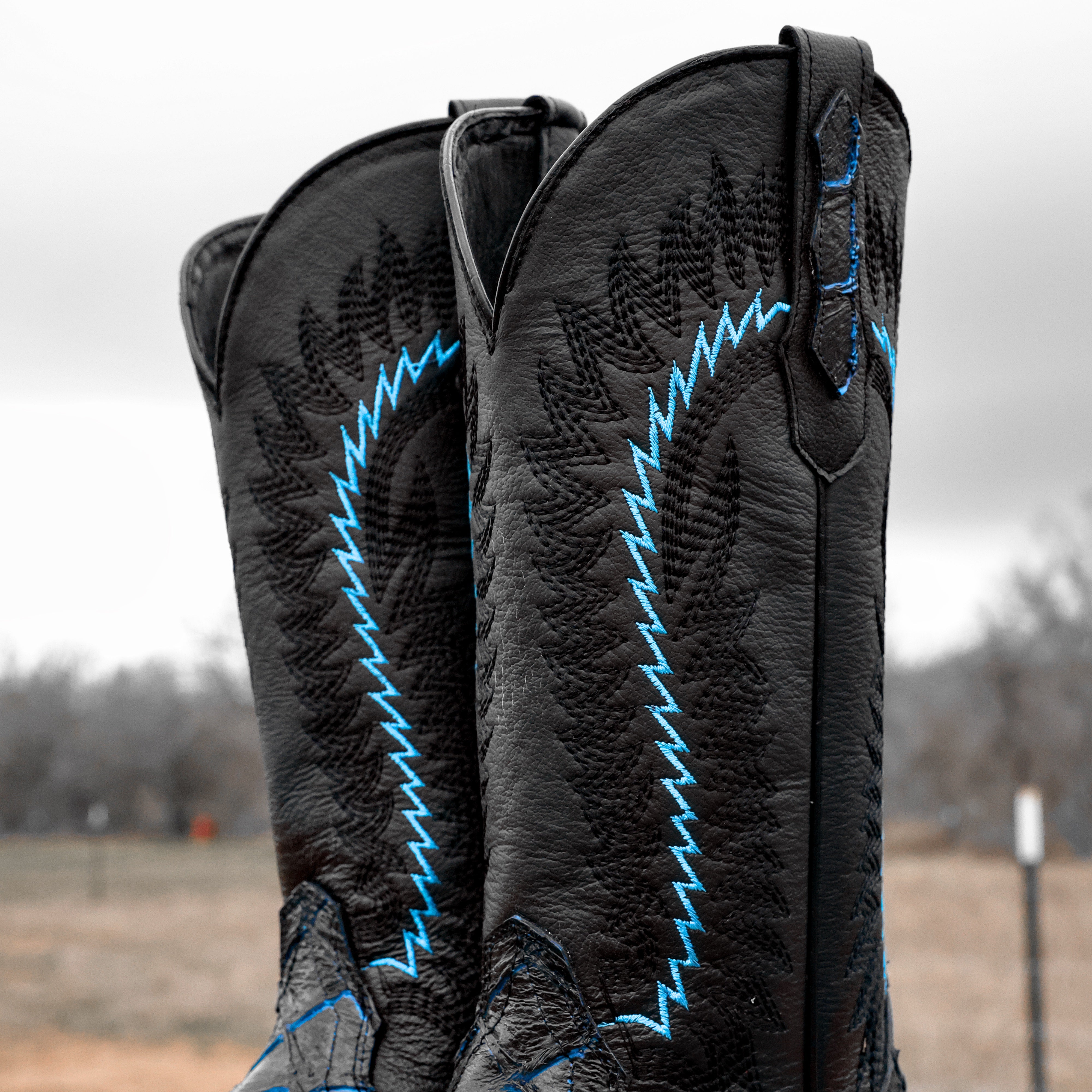 Midnight Blue Pirarucu Leather Boots - Square Toe