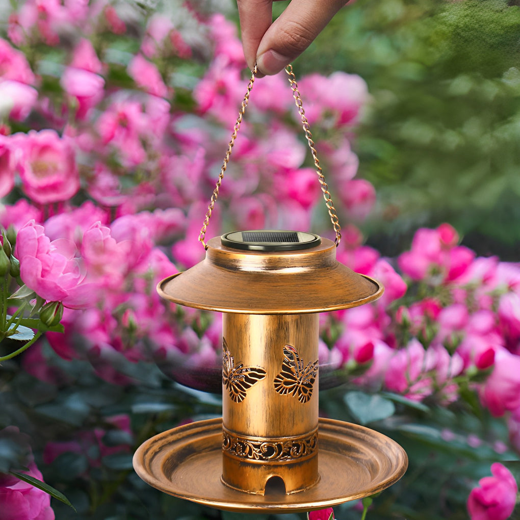 Retro Butterflies Hollow Metal Rustic Bird Feeder Solar Hanging Lights