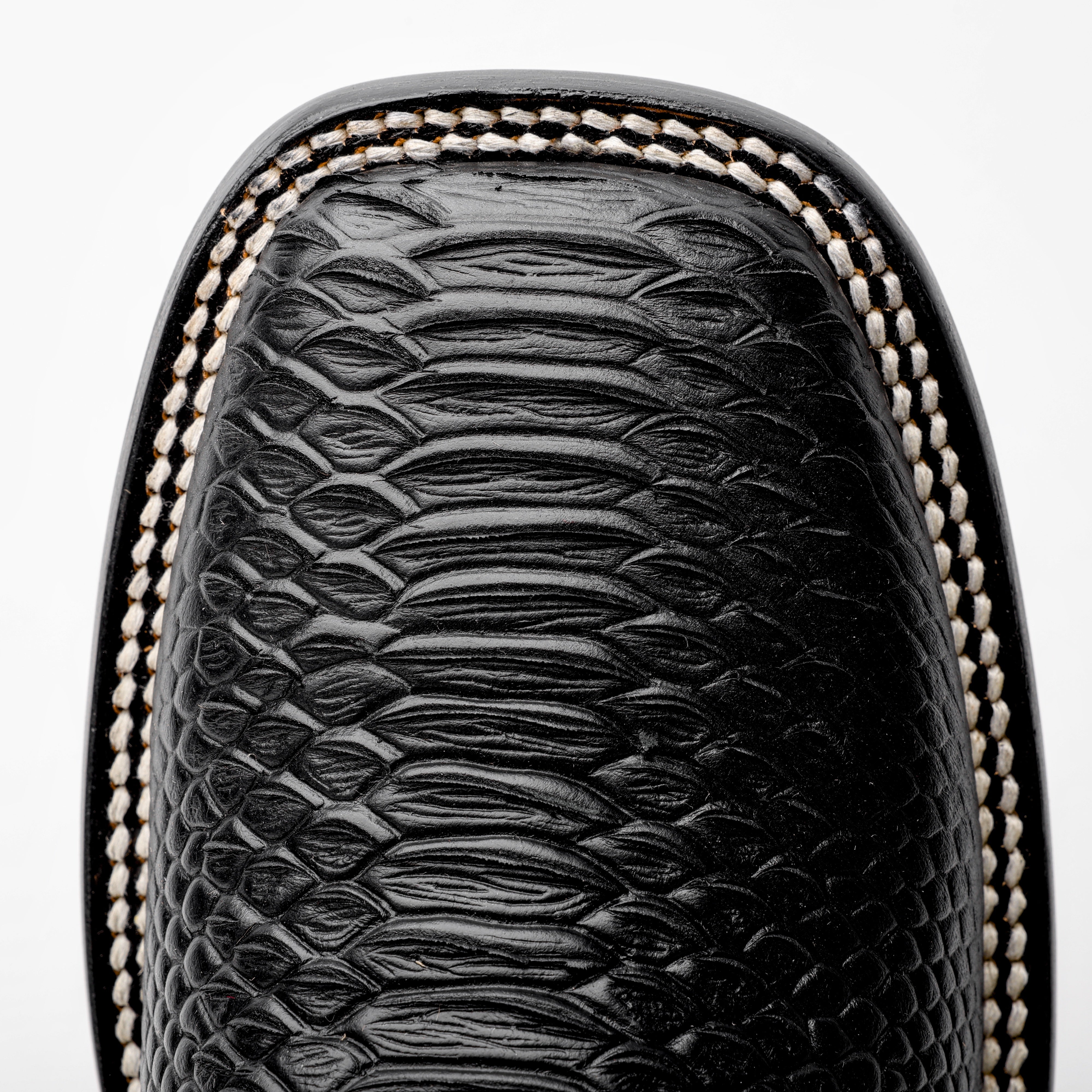 Black Python Leather Boots - Square Toe