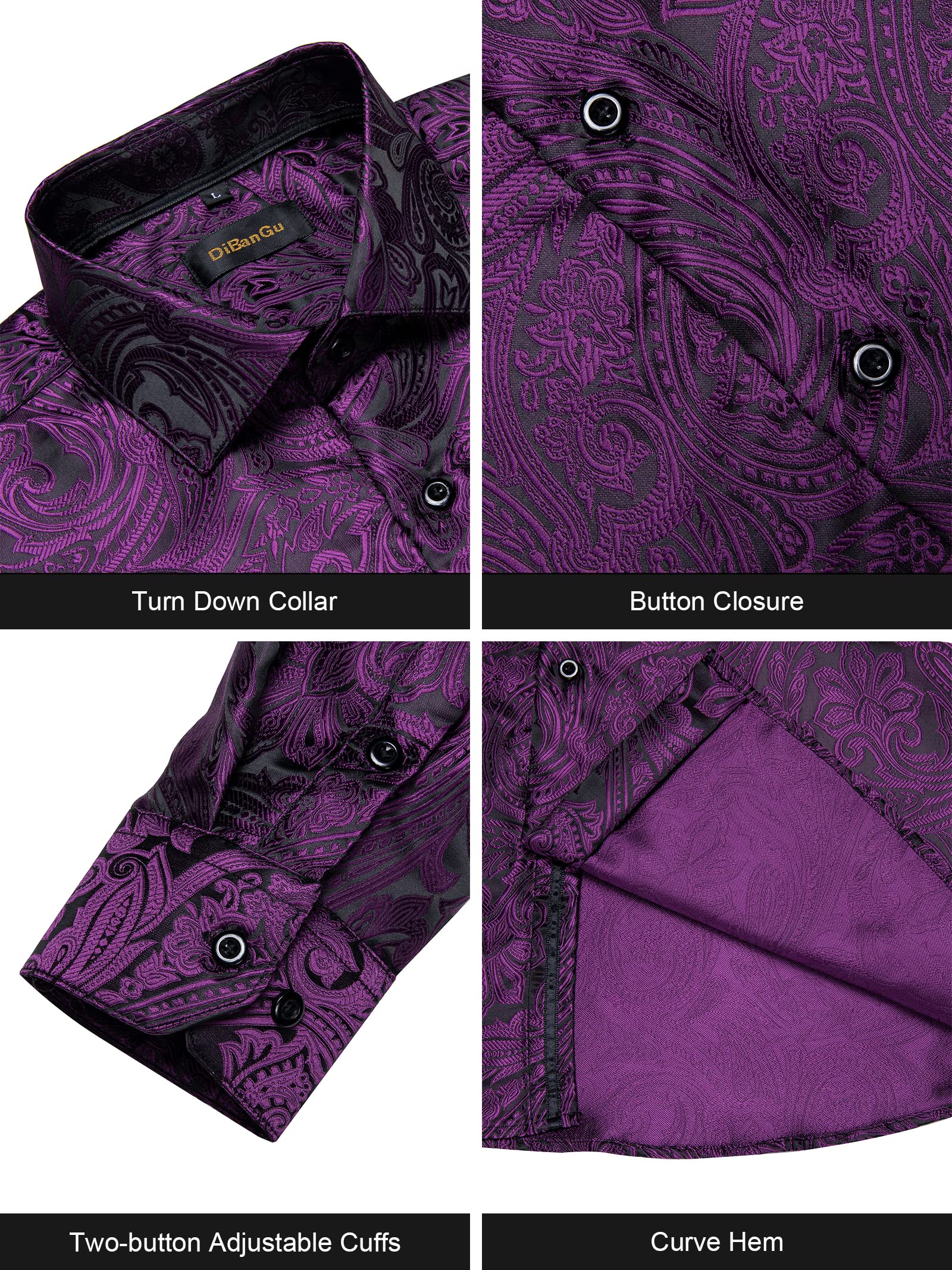Men's Paisley Dress Shirt Long Sleeve Wrinkle Free Button Down Cowboy Shirts - Purple&black&paisley
