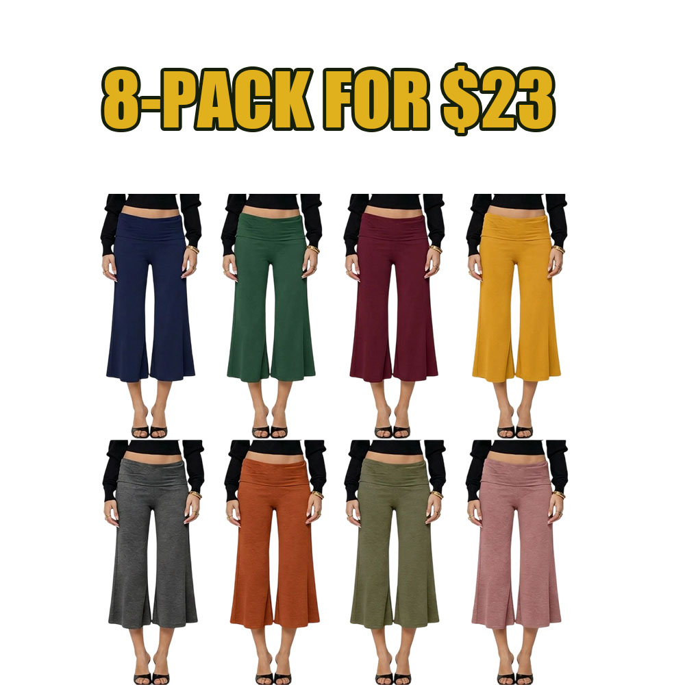 Women’s Casual Wide-Leg Culottes – Fold-Over Waist Cropped Pants, Minimalist Chic Design for Work & Weekend