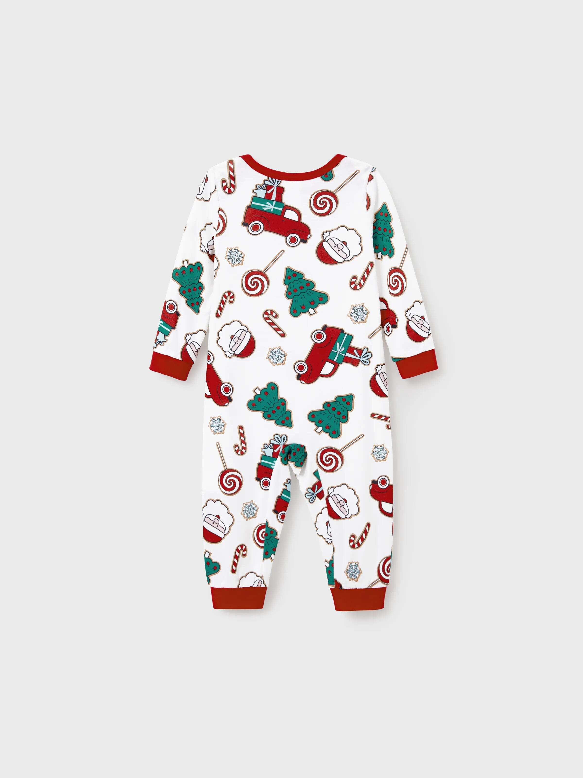 Christmas Matching Family Pajamas Set Santa Claus and Christmas Tree Print White PJS with Christmas Socks White