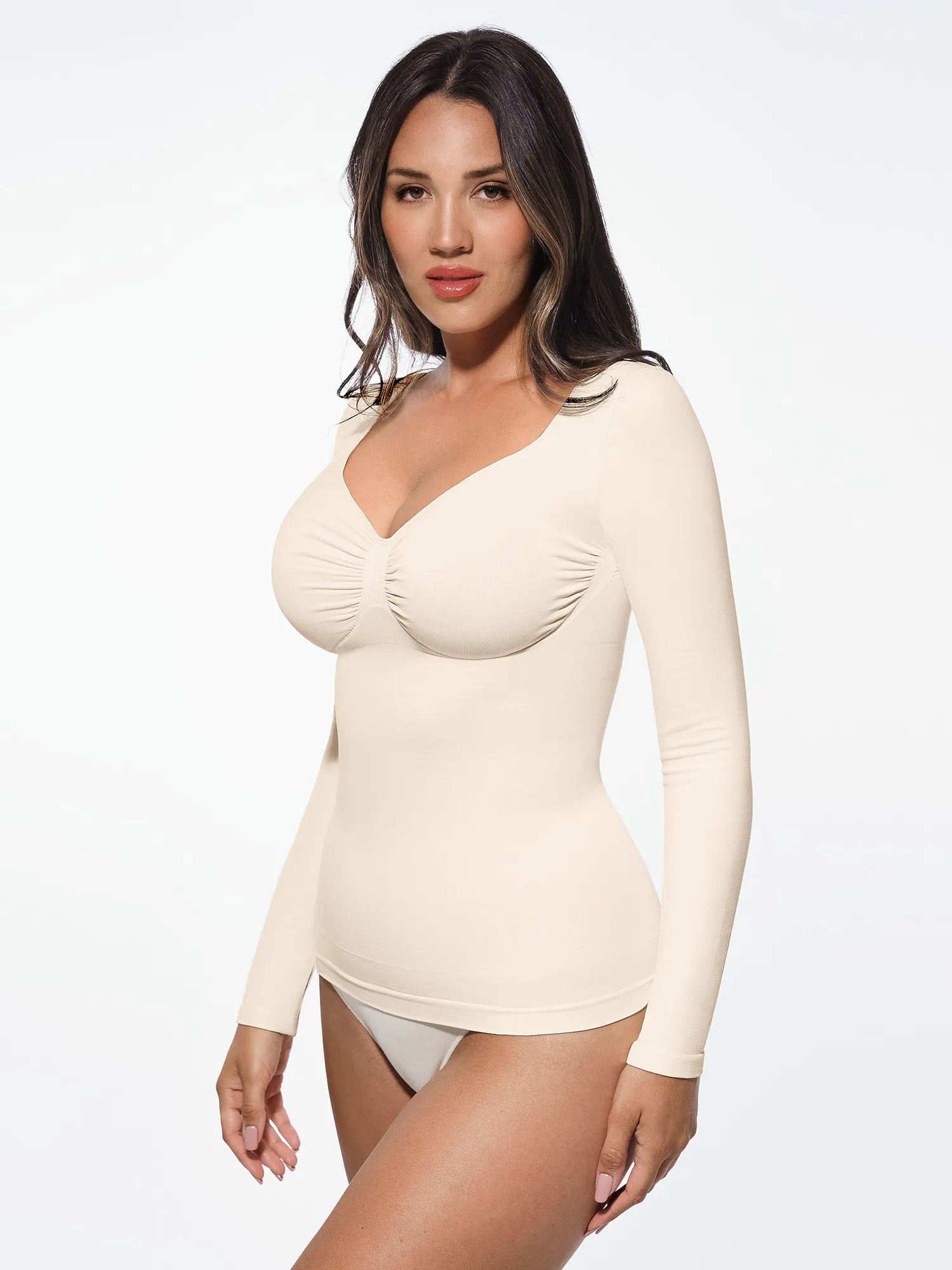 Feelingirl Seamless Long Sleeve Tummy Control Thong Bodysuit