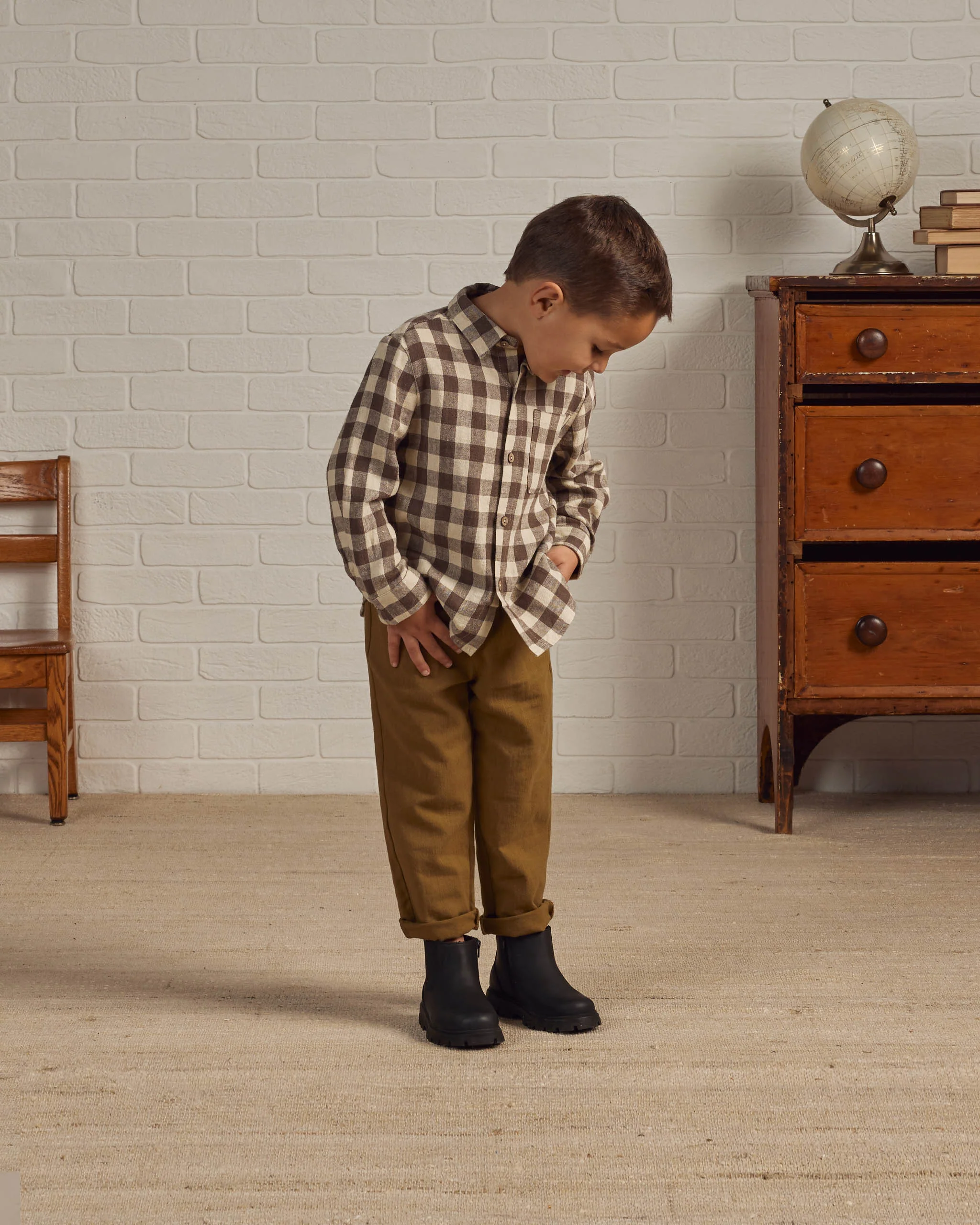 collared long sleeve shirt || charcoal check
