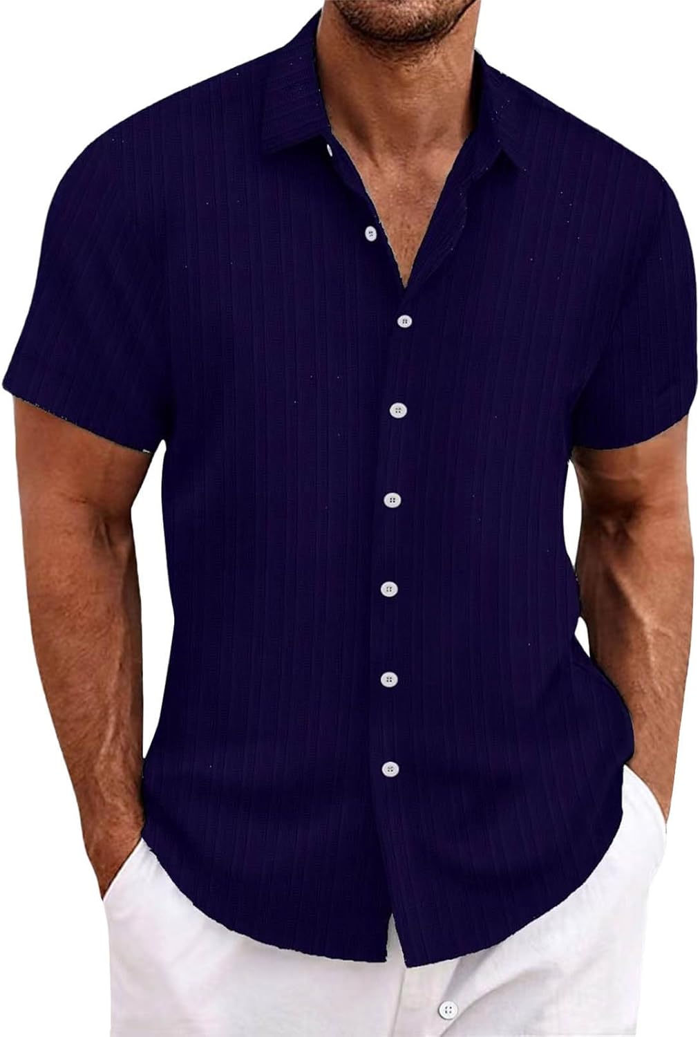 Men's Casual Loose And Comfortable Textured Short-sleeved Shirt