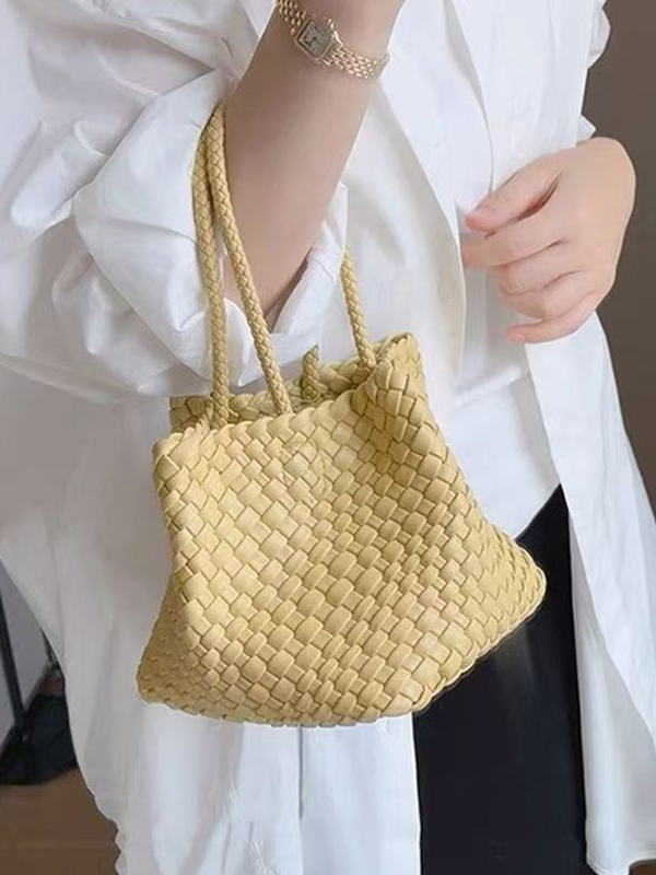 Solid Color Split-Joint Woven Handbags Bags