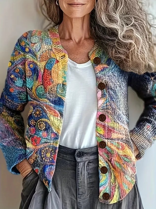 Loose Knitted Psychedelic Art Casual Cardigan