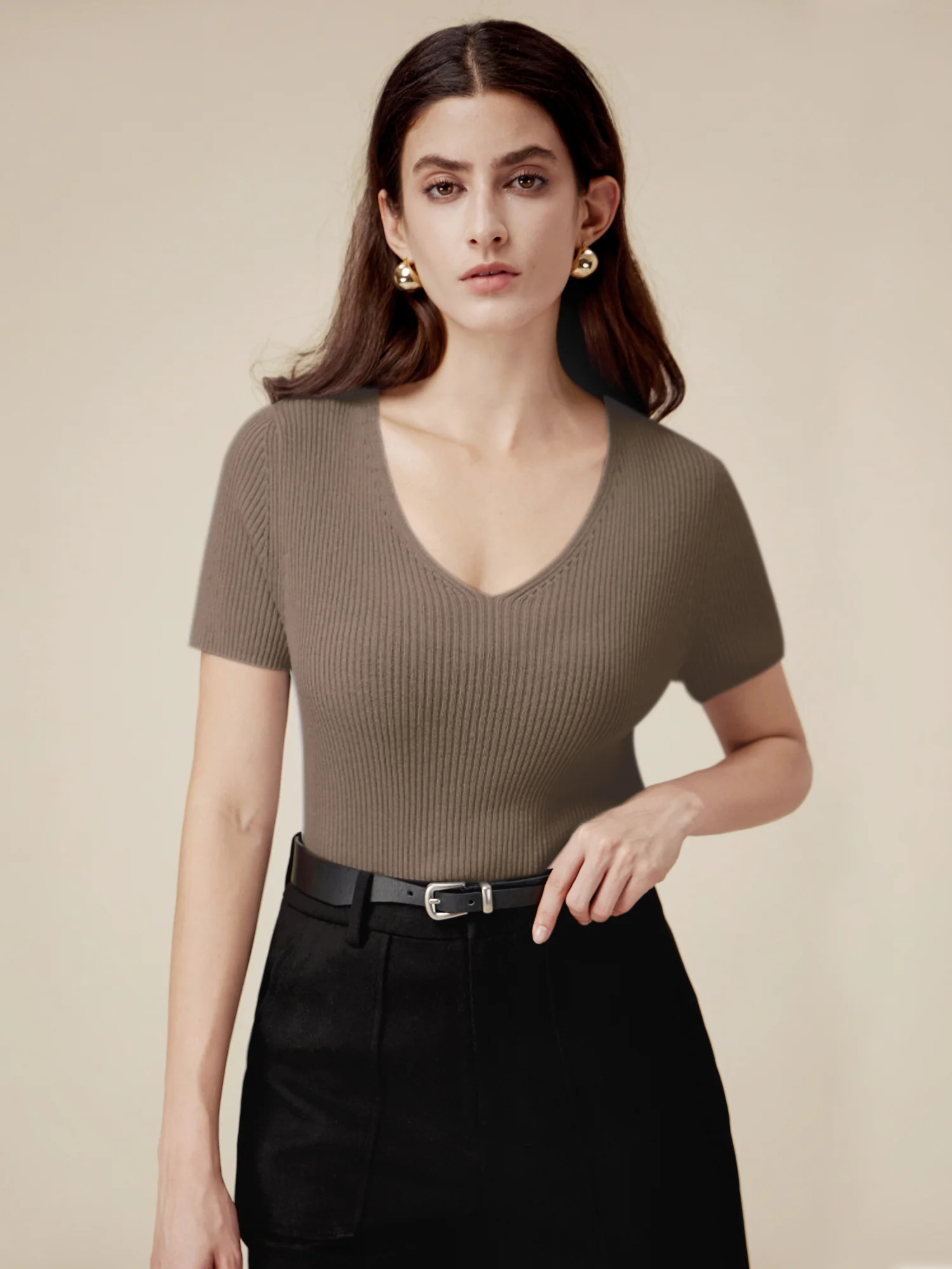 Linen & Lyocell Slim Fit Casual Basic Top