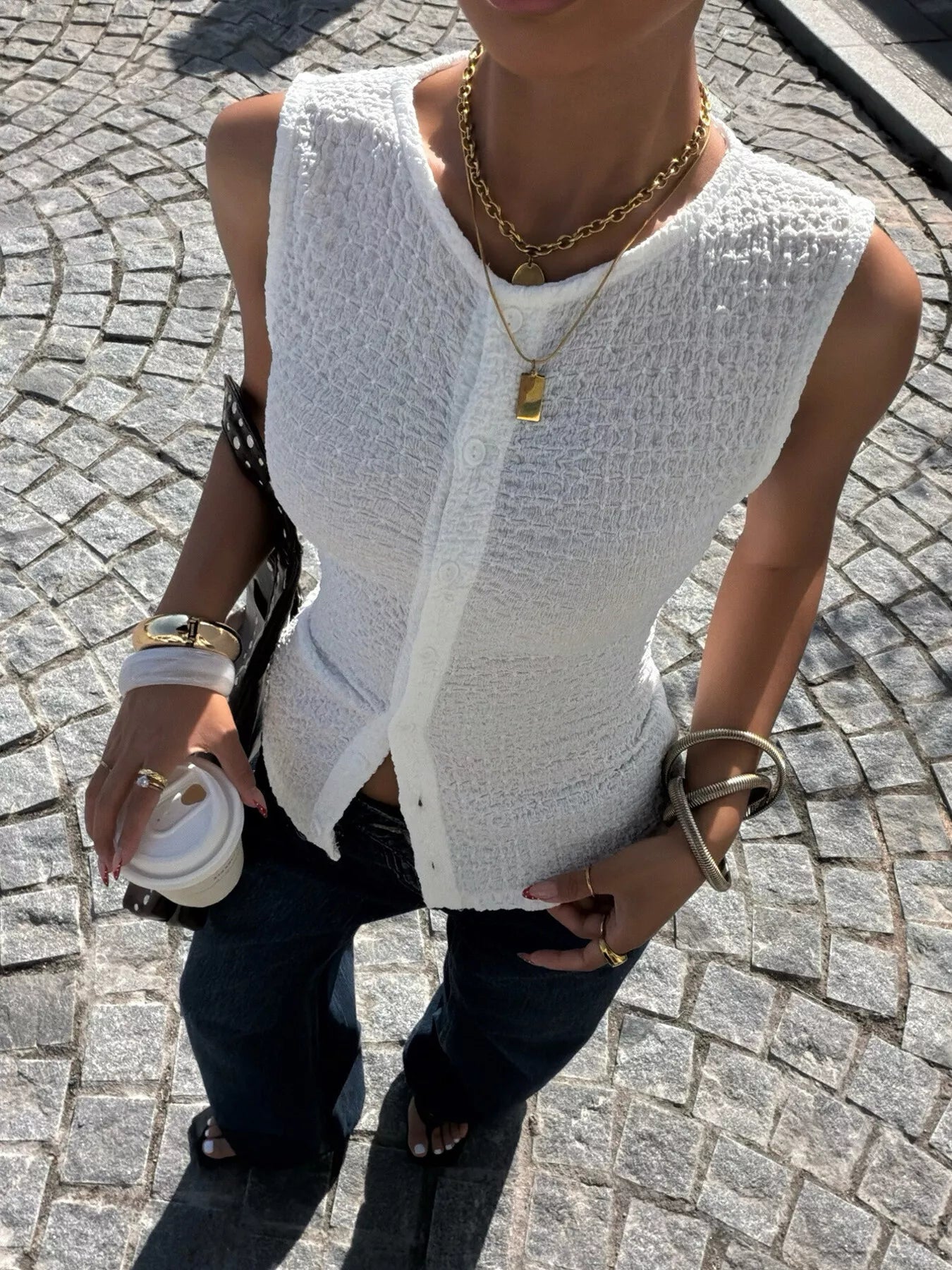 Textured Knit Button-Down Tank