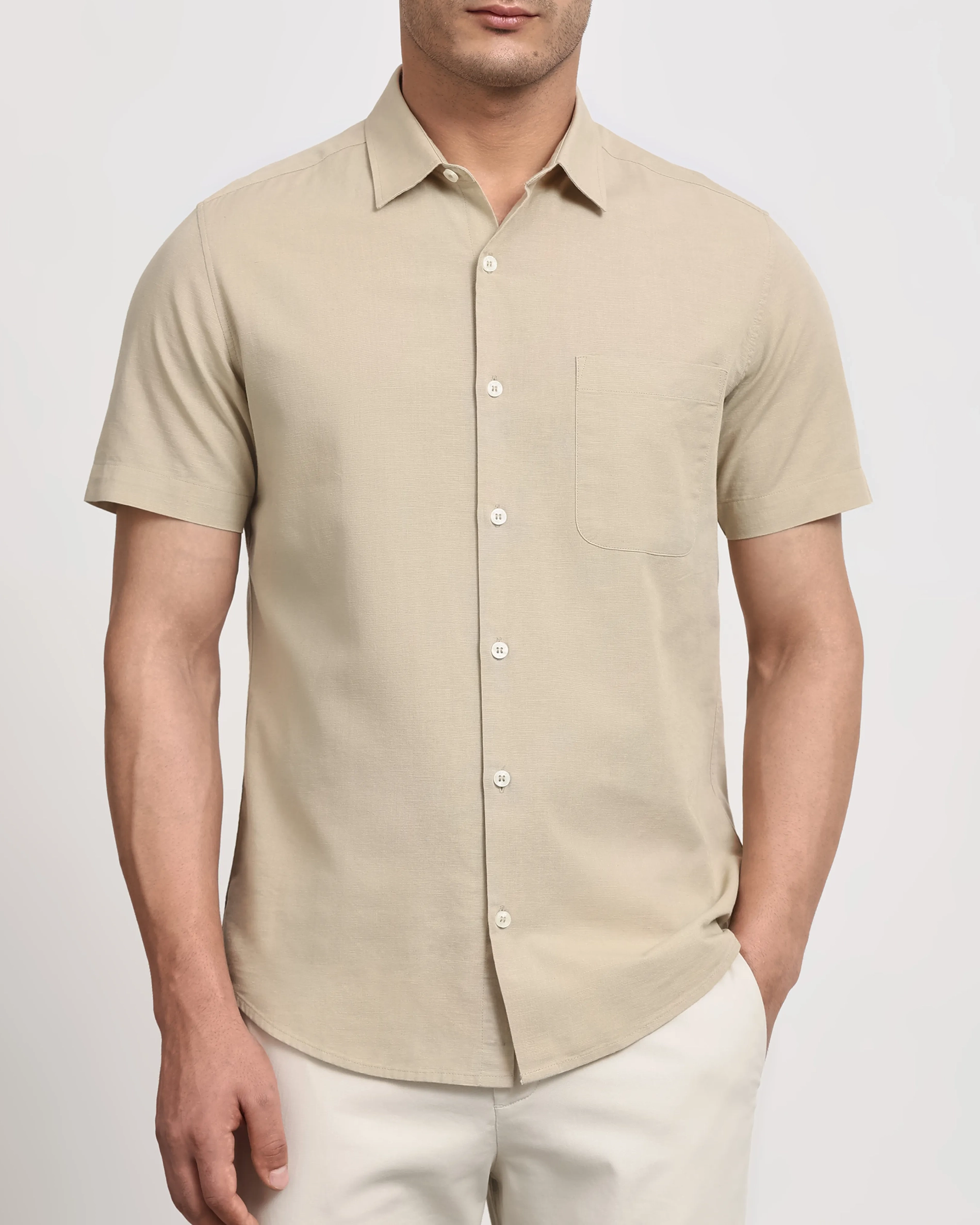 Simple And Soft Slim-Fit Breathable Beige Shirt