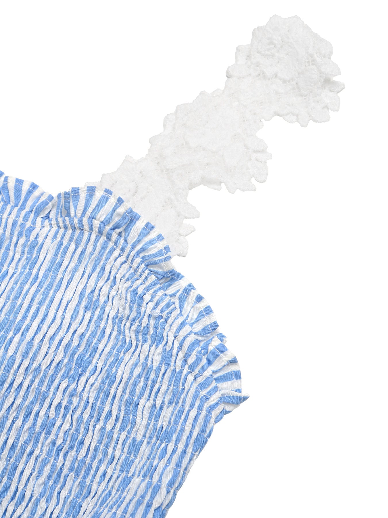 Striped Smocked Lace Trim Midi Dress