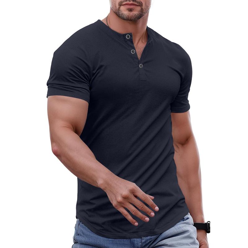 Men’s Slim Fit Longline Henley Performance Top