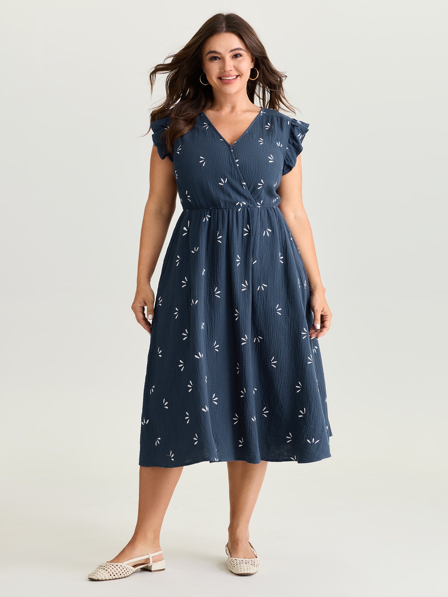 Pure Cotton Floral Embroidered Midi Dress