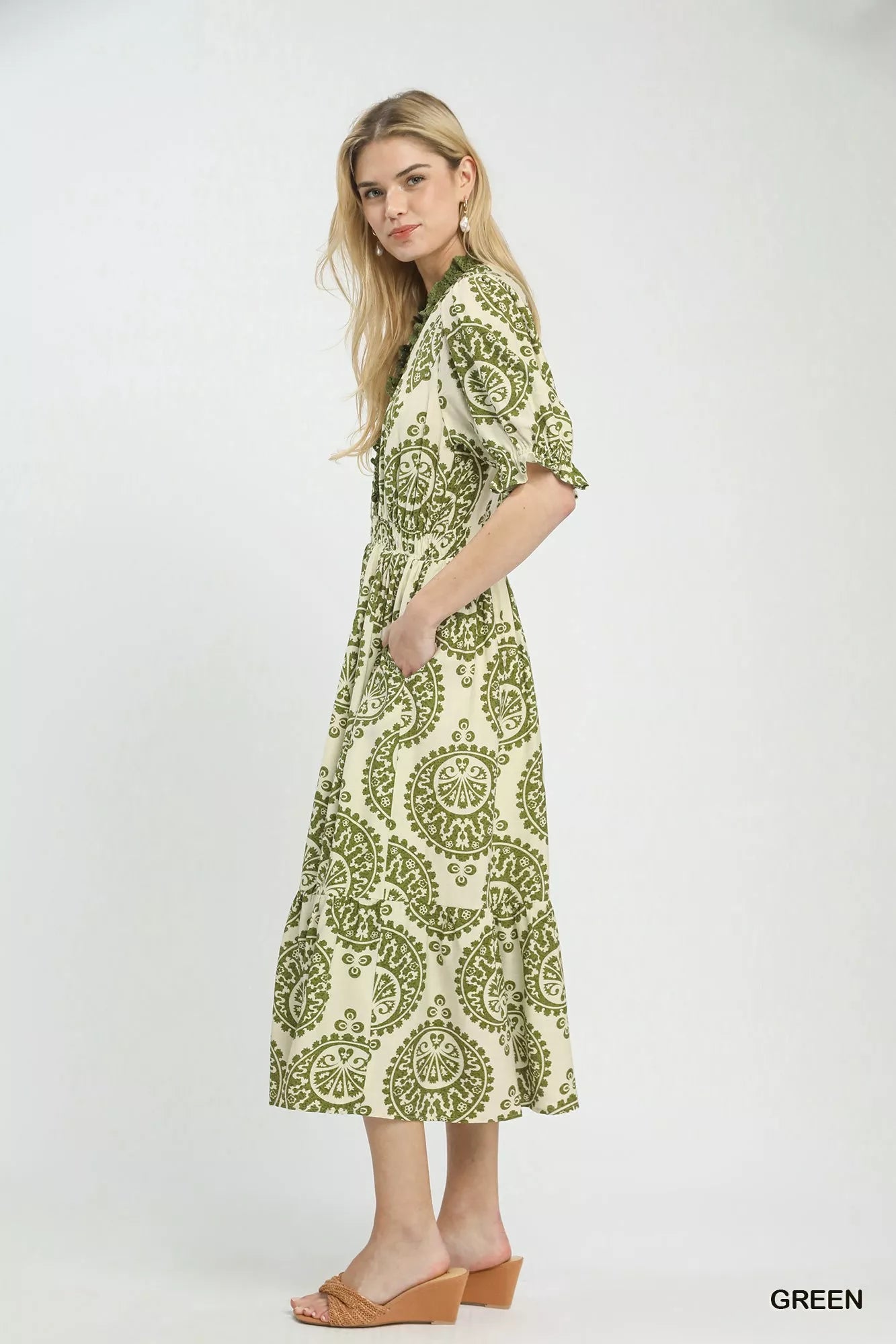 Umgee Paisley Smocked Waist Midi Dress