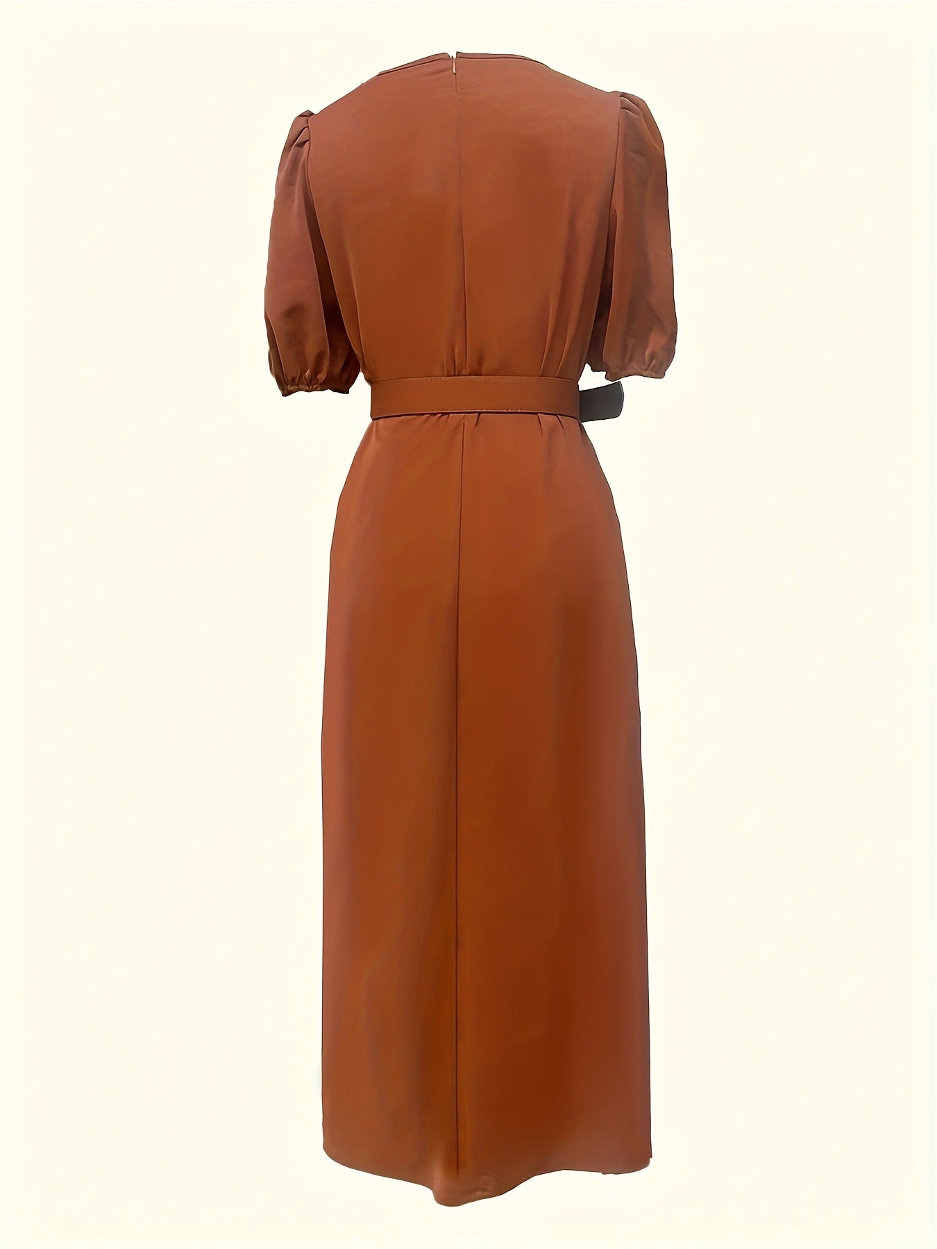 Belted Puff Sleeve Midi Dress