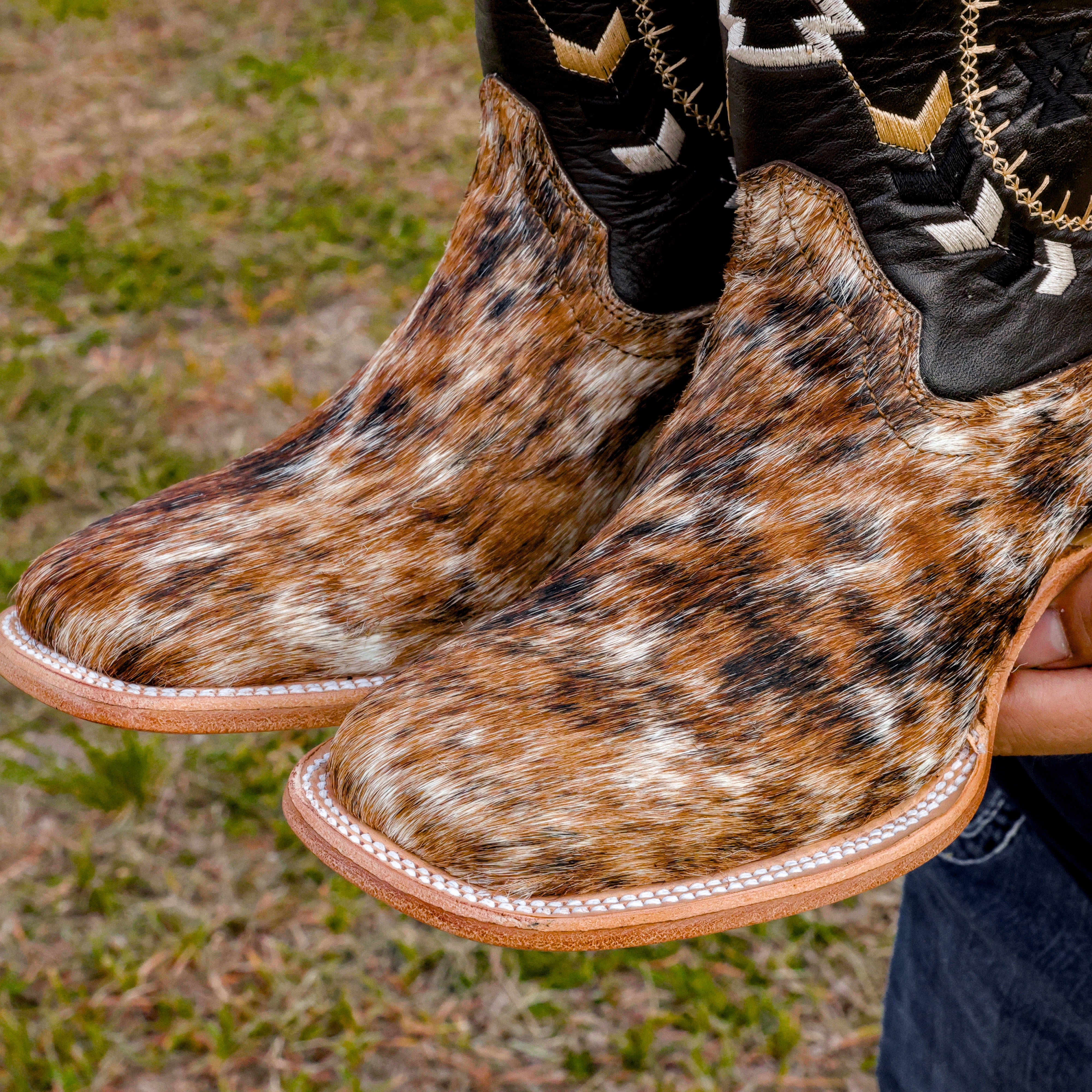 Genuine Brown Cowhide Leather Boots - Square Toe