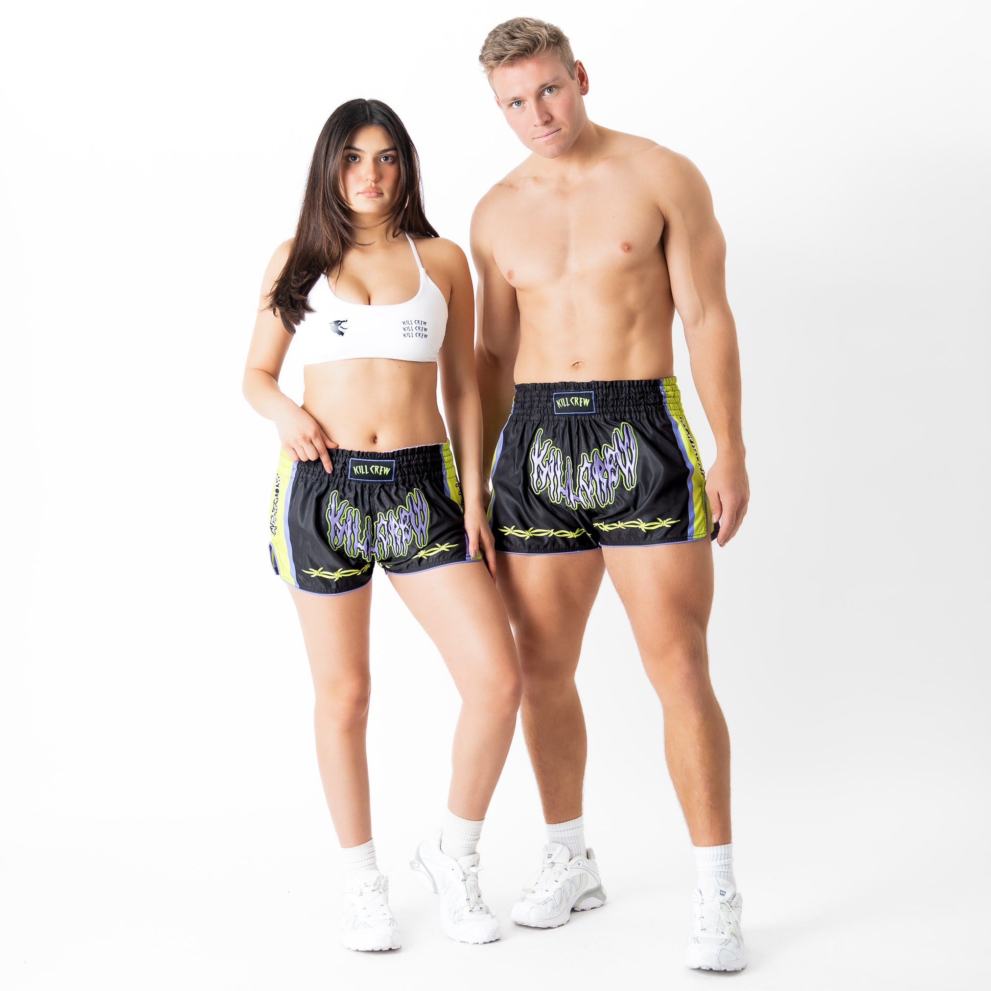 RETRO THAI FIGHT SHORTS - BLACK / GREEN