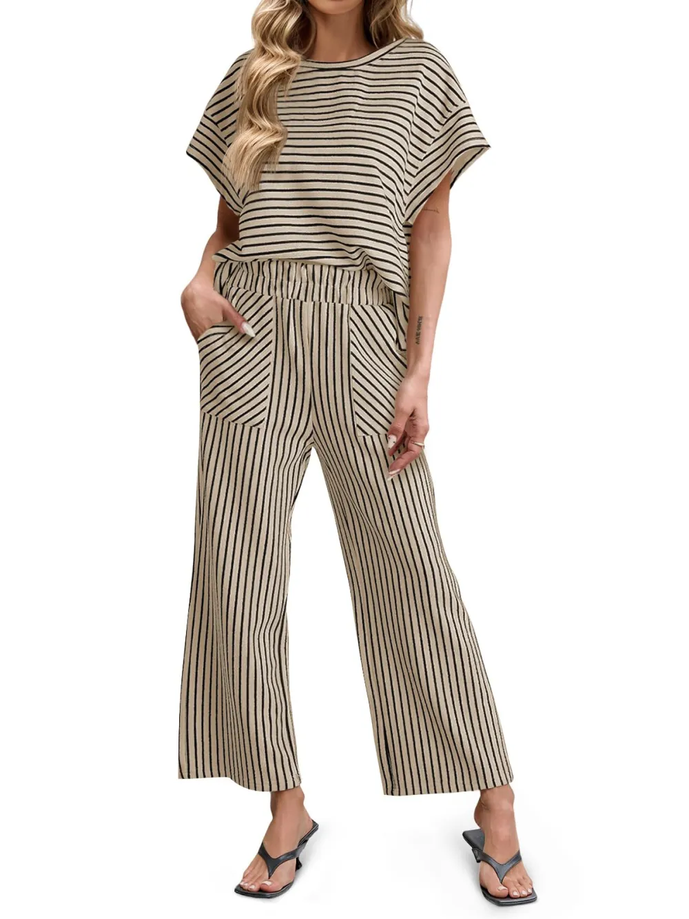 🔥10-PACK (Contain all color)🔥Women's Striped 2 Piece Lounge Set