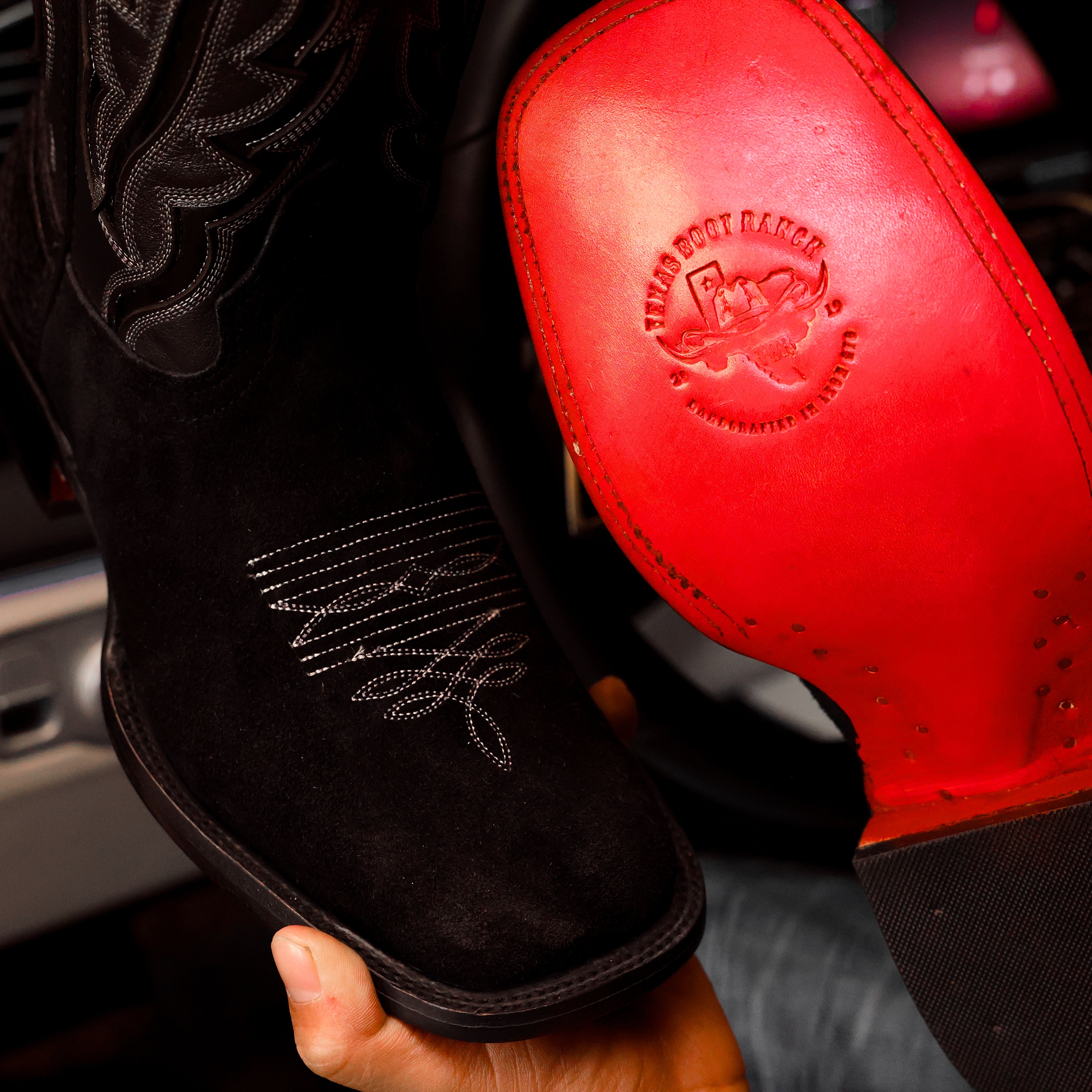 TOTAL BLACK Rough-Out Leather Boots - Square Toe