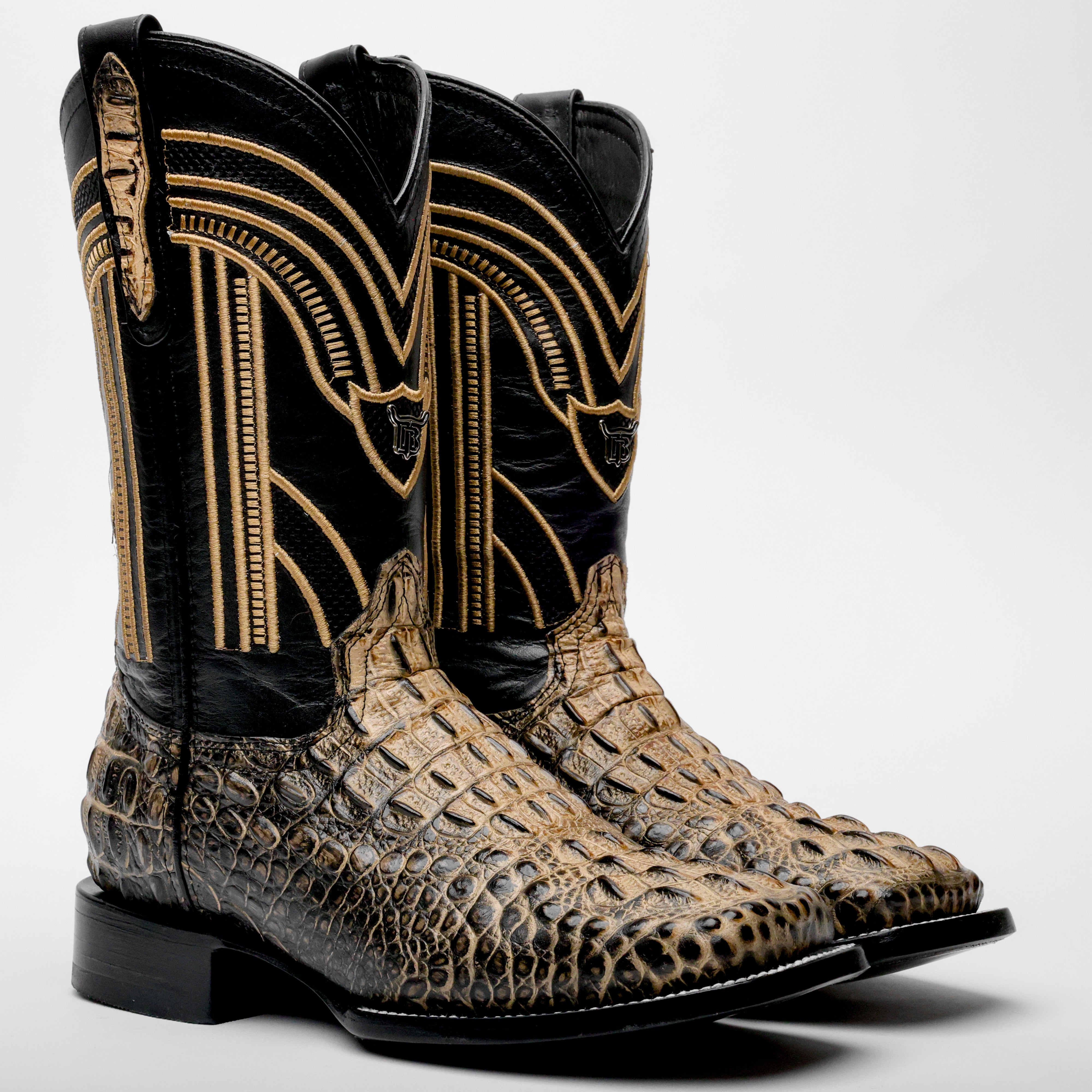 Orix Two-Tone Caiman Neck Leather Boots - Square Toe