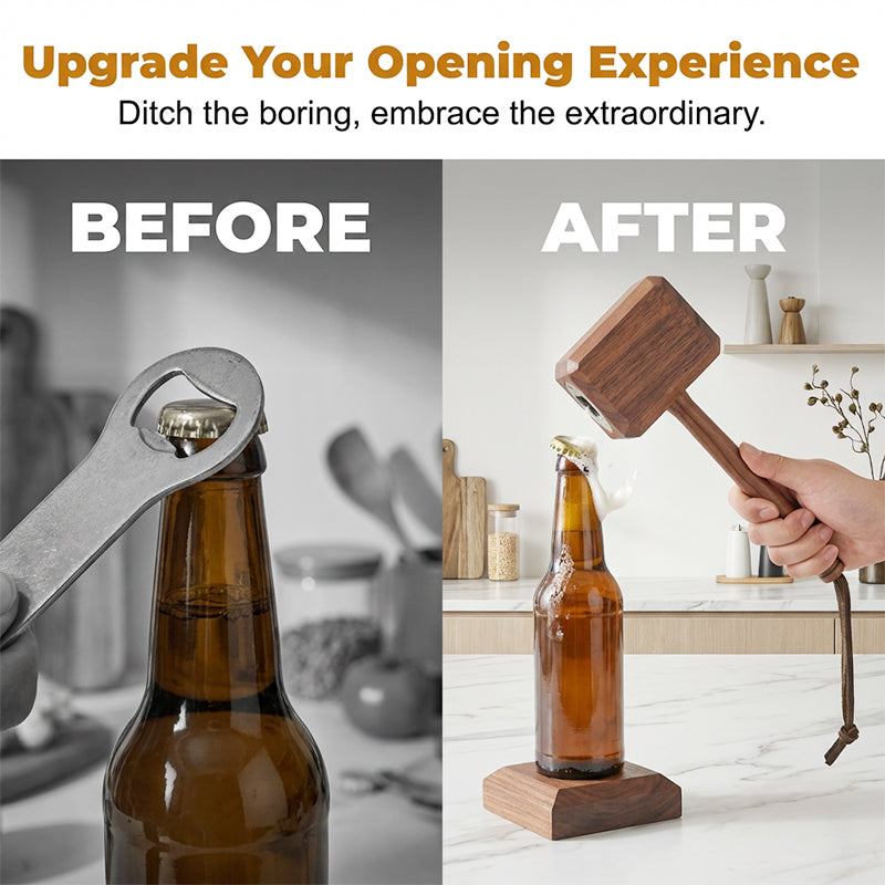 Creative Wooden Hammer Bottle Opener with Stand