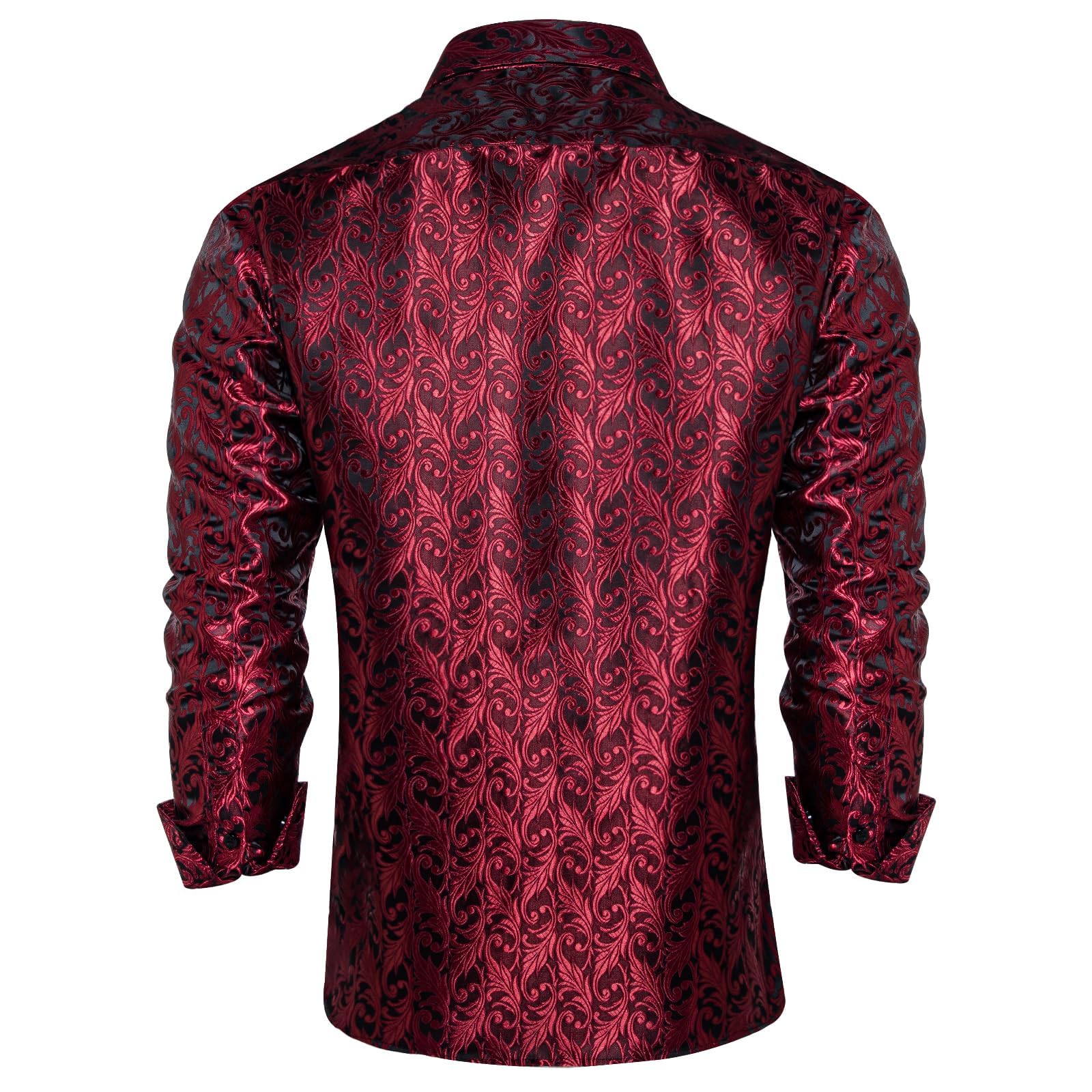 Men's Paisley Dress Shirt Long Sleeve Wrinkle Free Button Down Cowboy Shirts - Wine Red&paisley