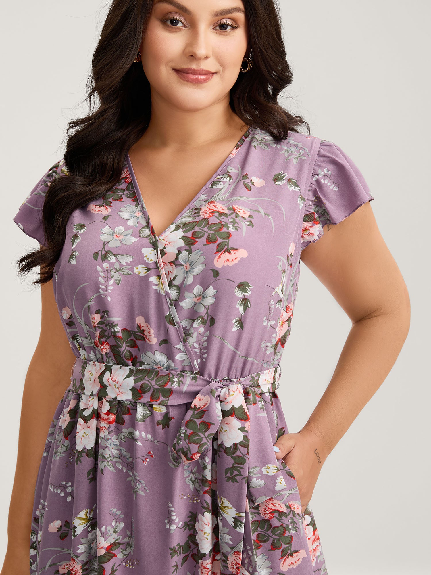 Midnight Blooms Wrap A-Line Midi Dress