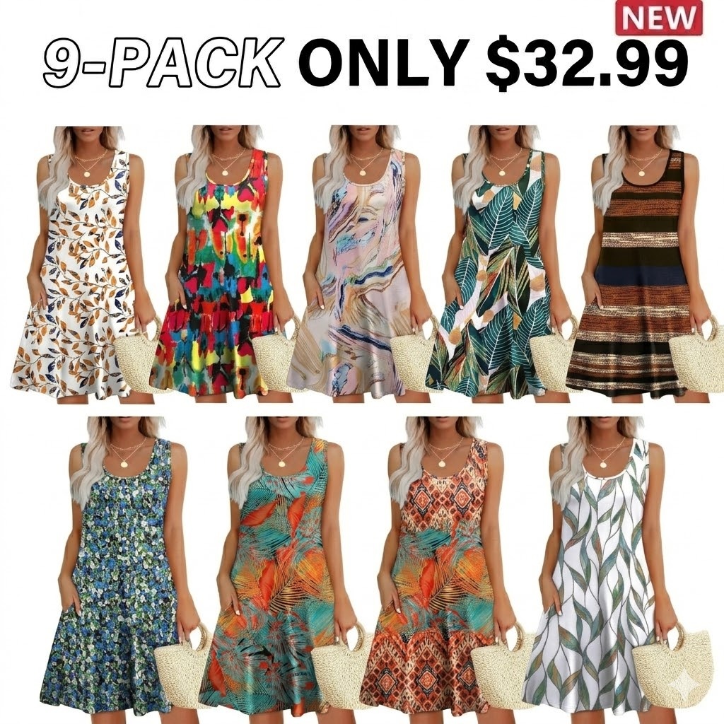 Womens Summer Dresses Loose U Neck Sleeveless Sundresses Dress with Pockets