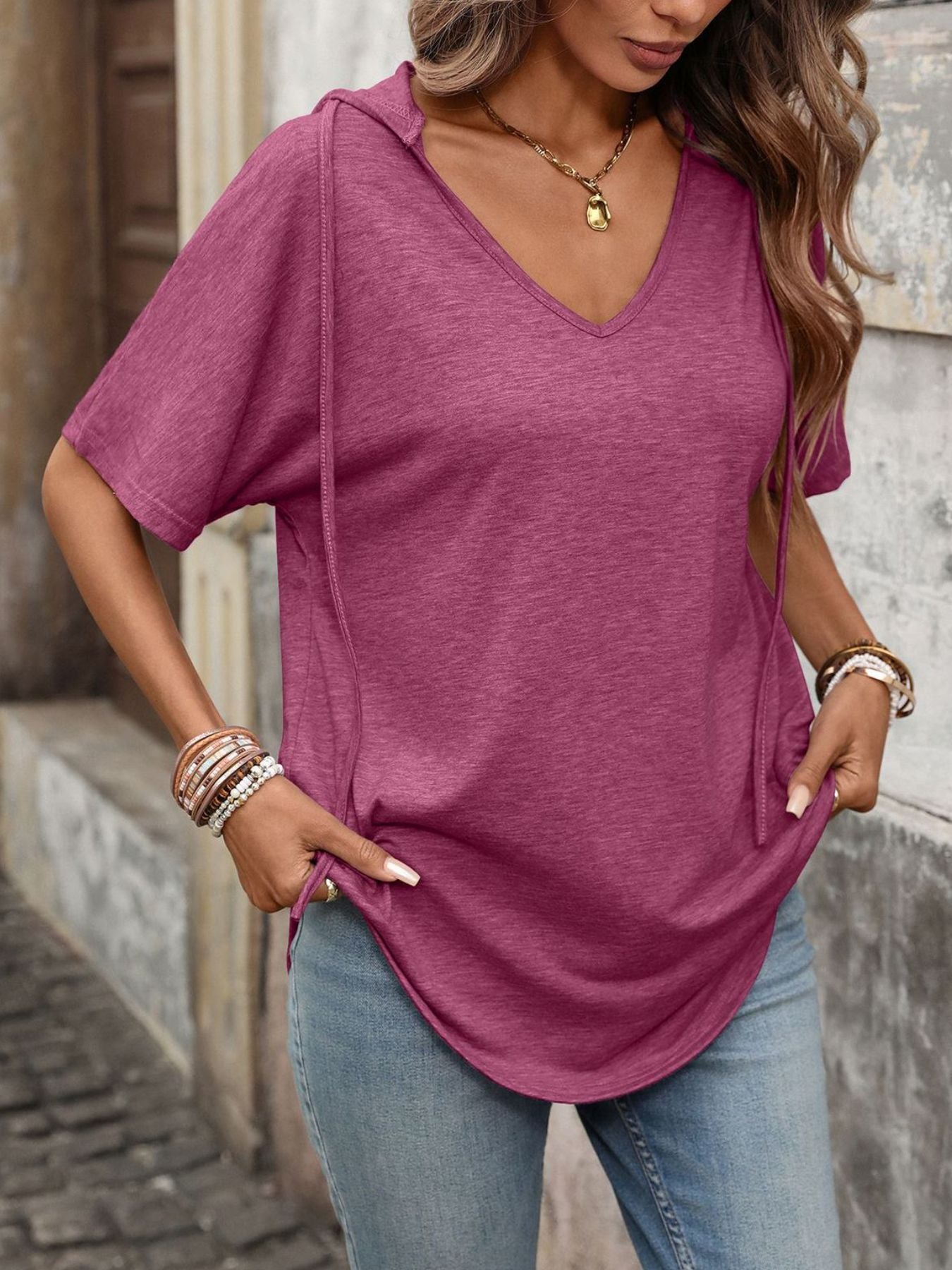 Casual Short Sleeve Hooded T-Shirt