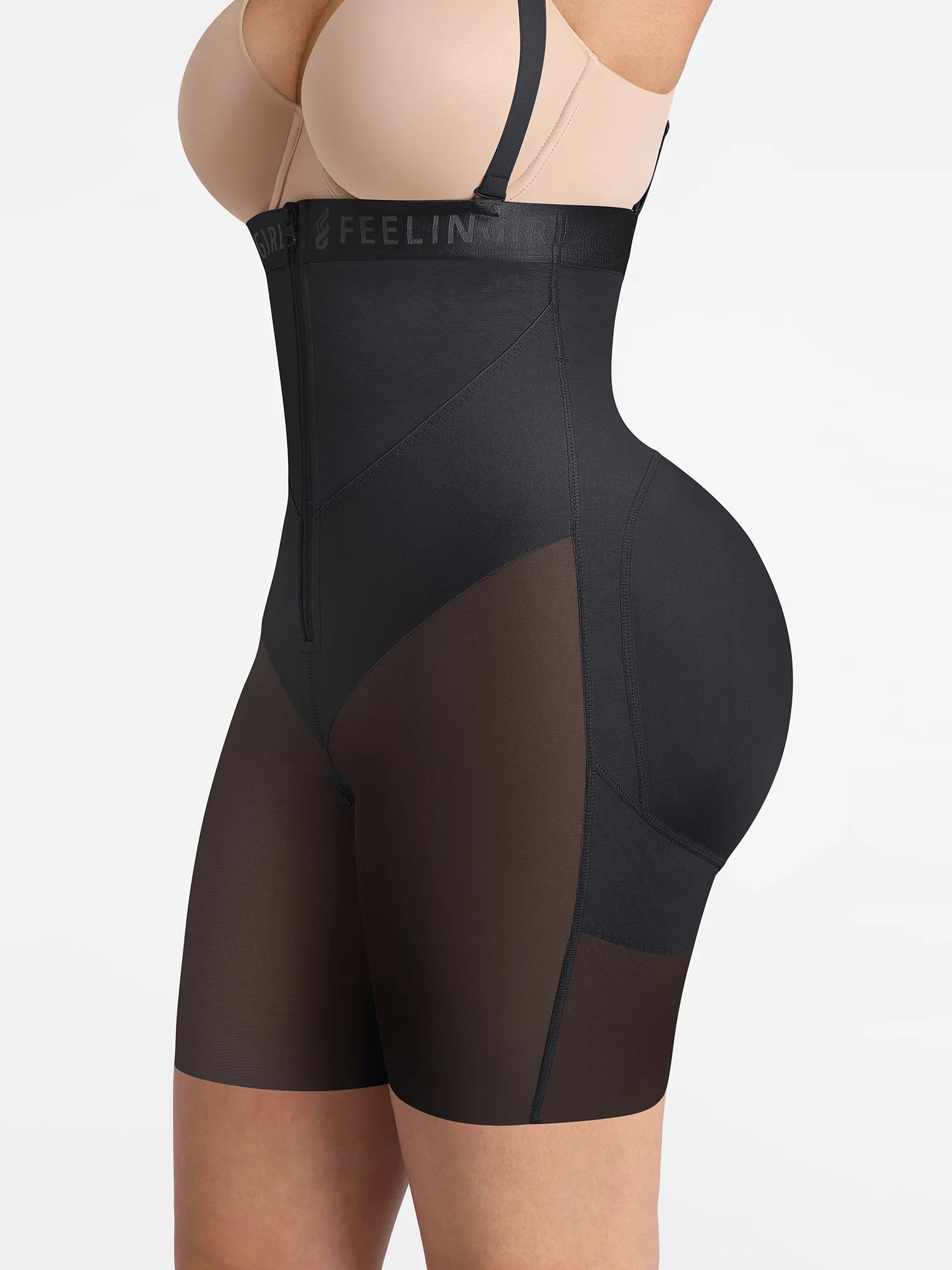 Feelingirl Wide V-neck Belt High-Waist Shaping Shorts