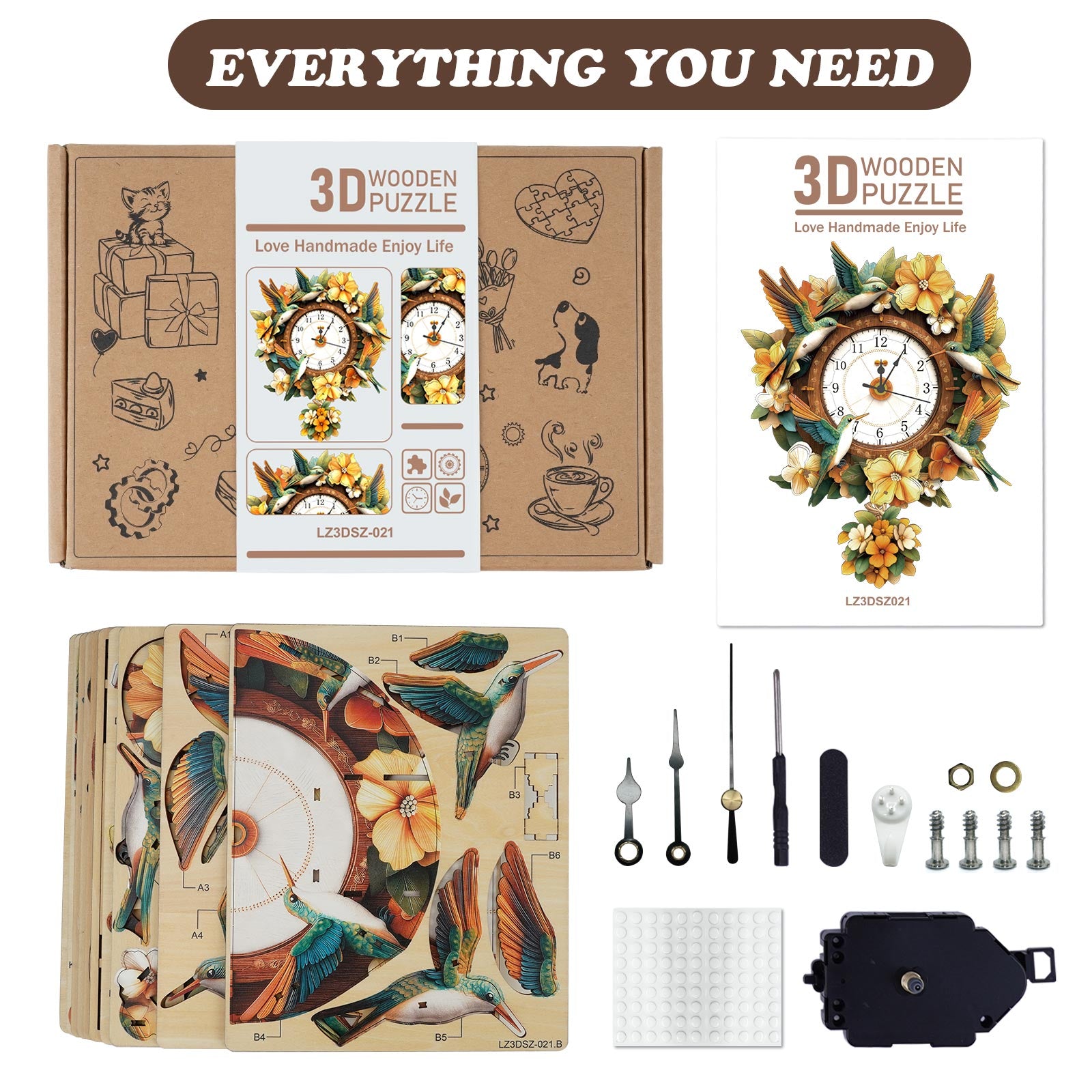 Hummingbirdâ€“ DIY Wooden Clock, 3D Puzzle Craft Kit