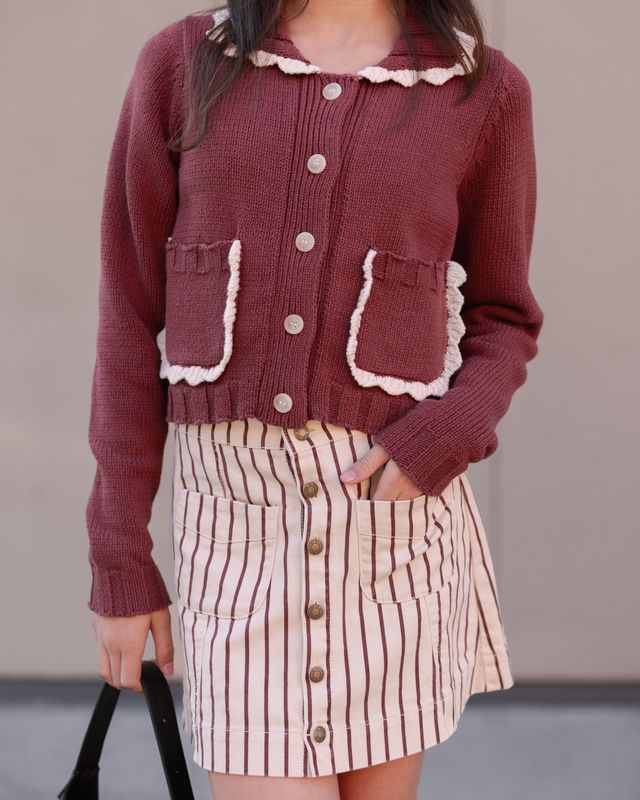 Teen Collared Cardigan || Burgundy