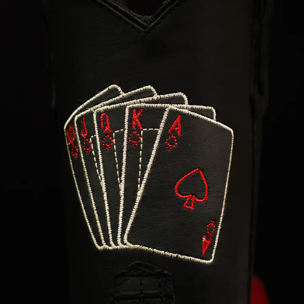 “Royal Flush” Matte Black Python Leather Boots - Square Toe