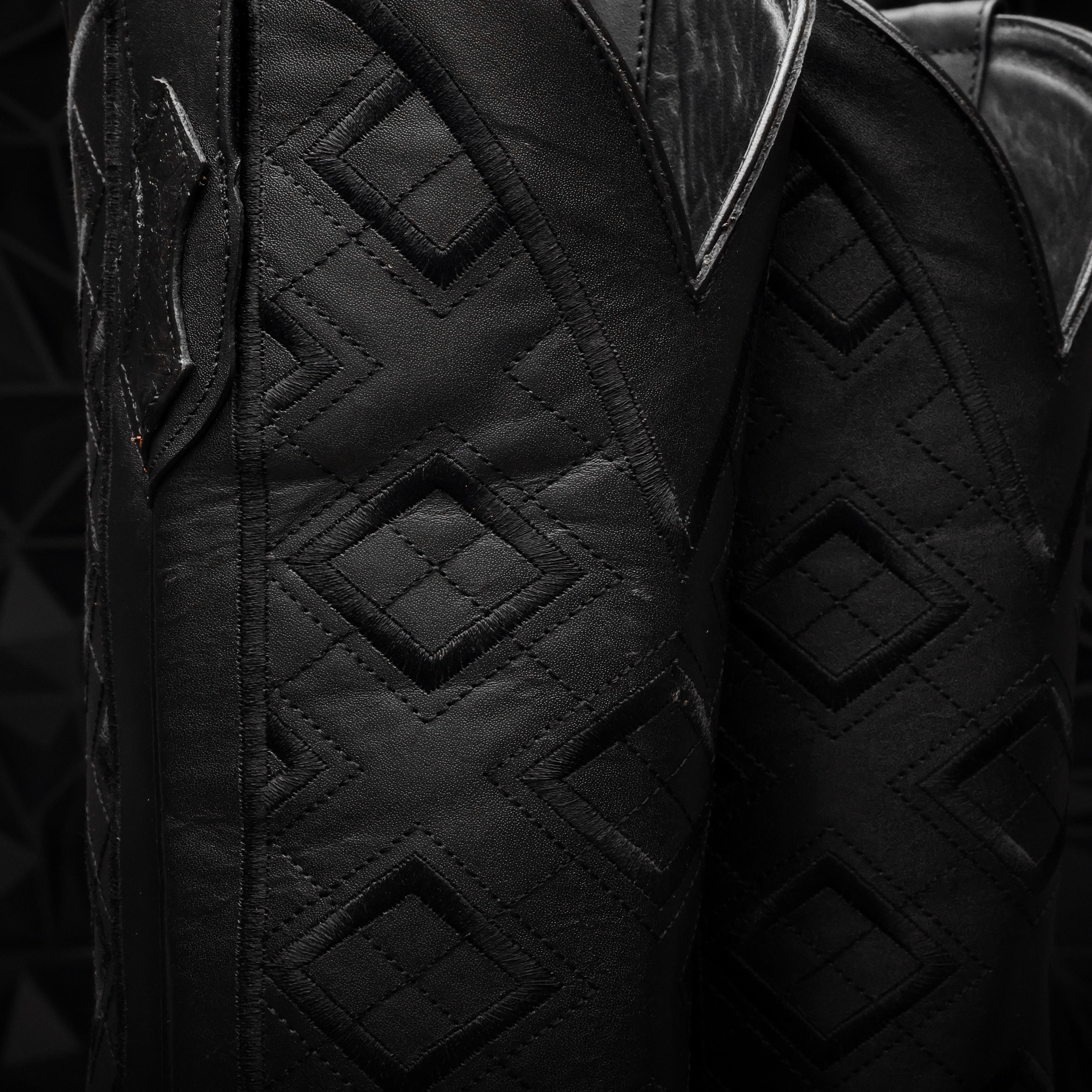 Black Ostrich Leather Boots - Square Toe