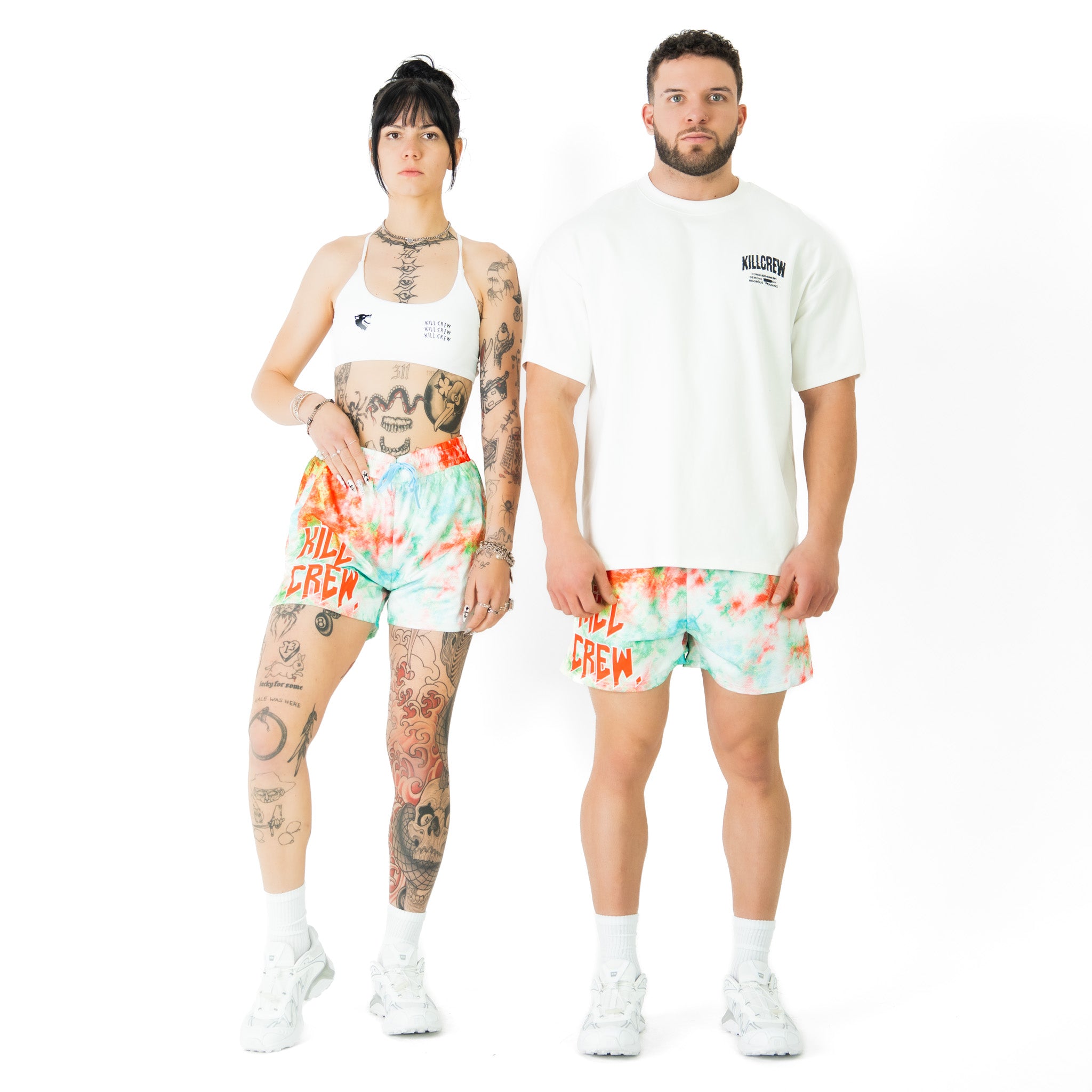 MUAY THAI SHORTS (MID THIGH CUT) TIE DYE - RED / GREEN