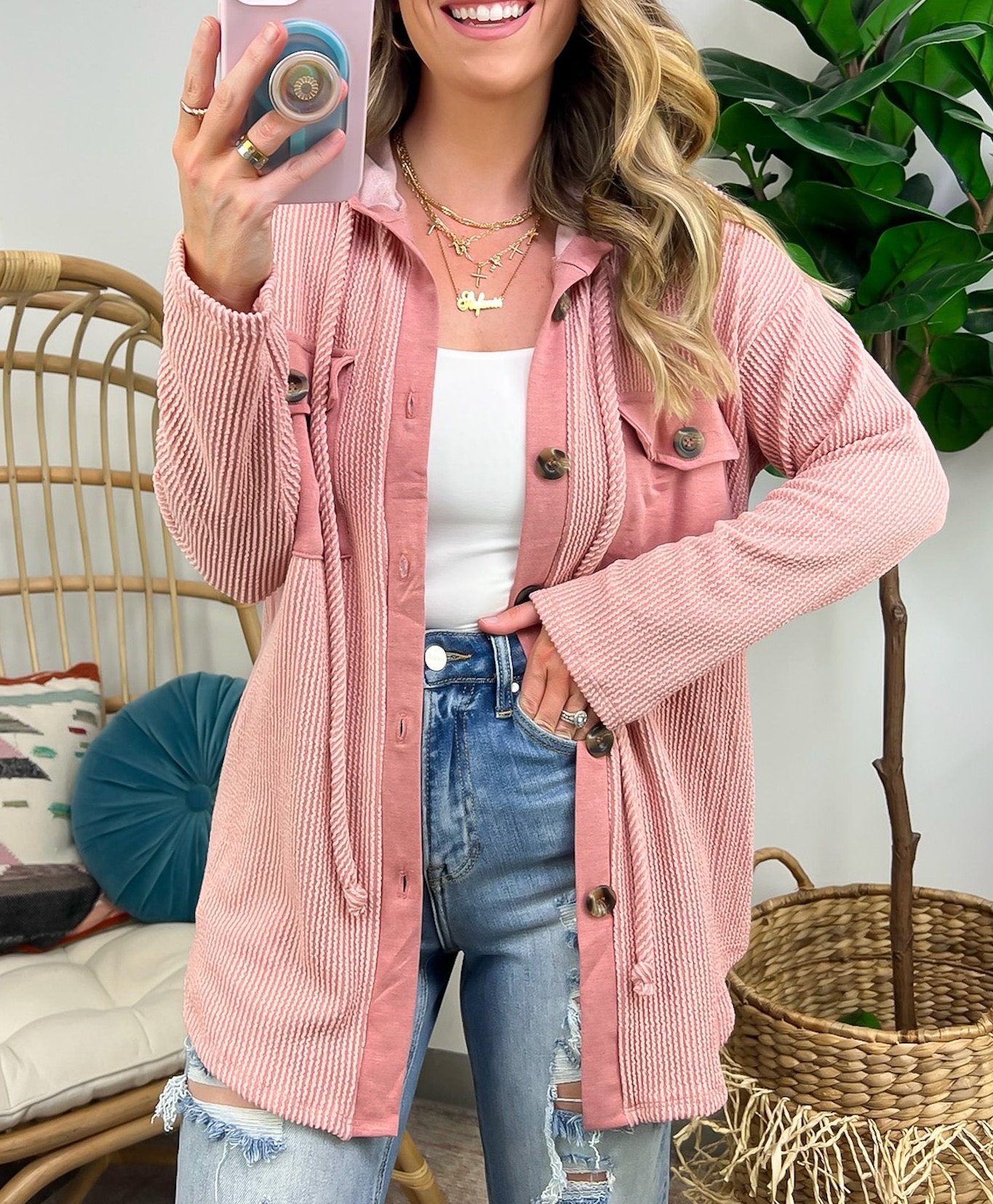 Saturday Satisfaction Ribbed Hooded Shacket