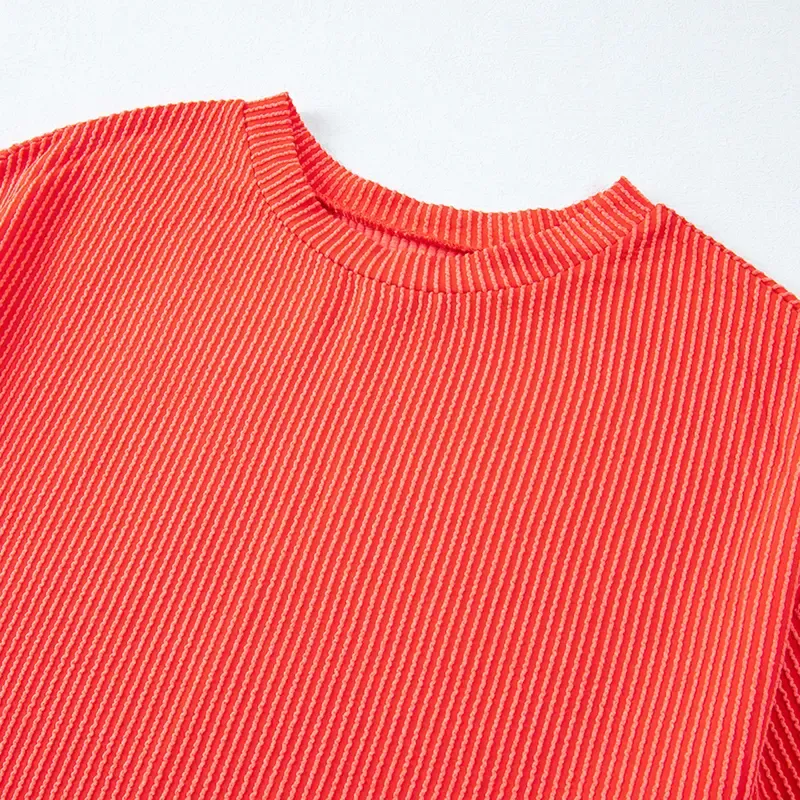 Women's Summer Short Sleeve Twisted Thread Shirt & Shorts with Pockets Casual Pajamas Ribbed Textured Outfit Matching Lounge Set