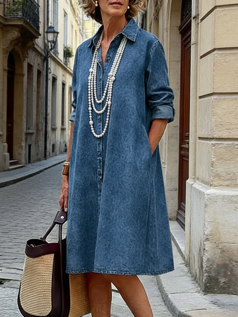 Cozy 100% Cotton Denim Shirt Dress