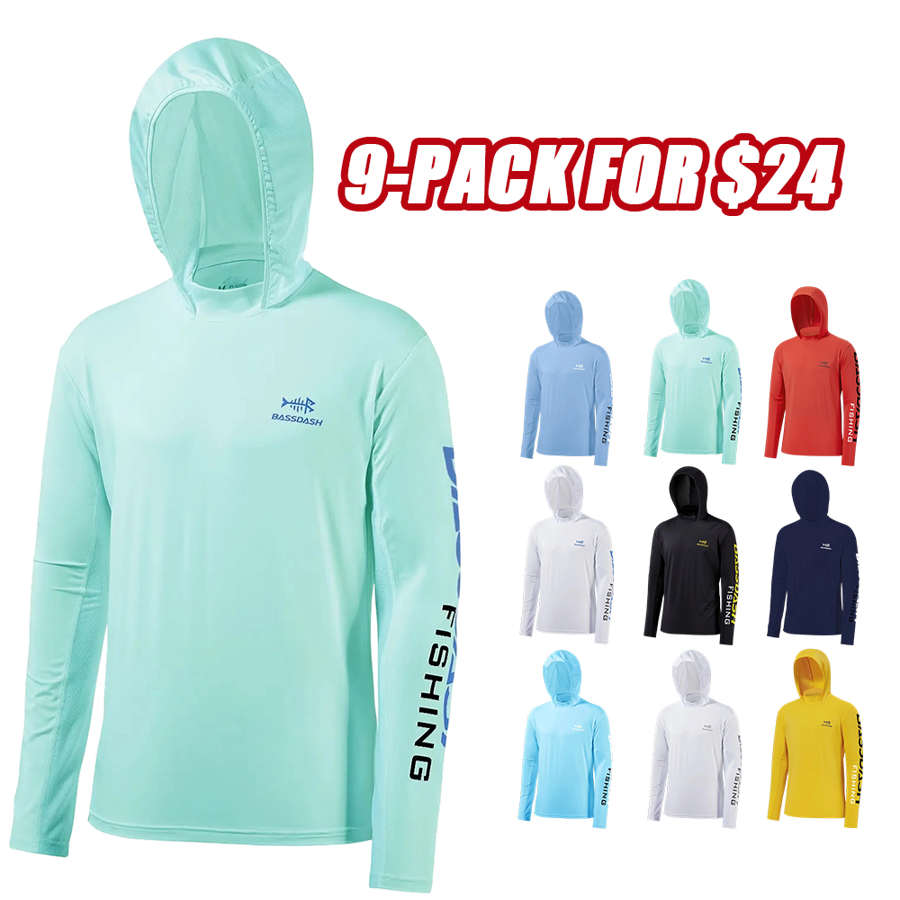 UPF 50+ Men’s UV Sun Protection Long Sleeve Hooded Fishing Shirts