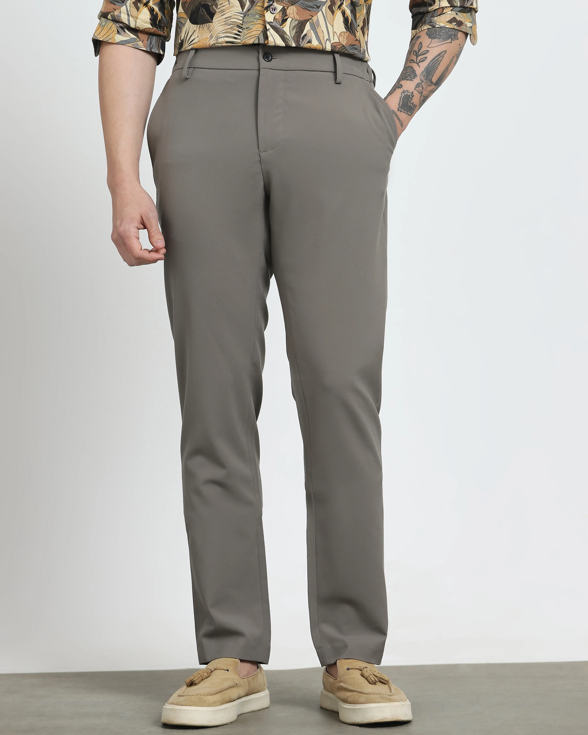Classic Versatile Soft Slim-Fit Straight-Leg Stone Trousers