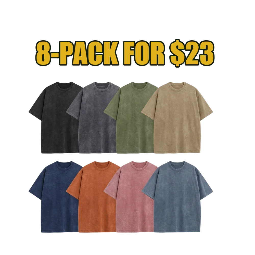 8-Pack Vintage Oversized Tees – Heavyweight Cotton Acid Wash Streetwear Set