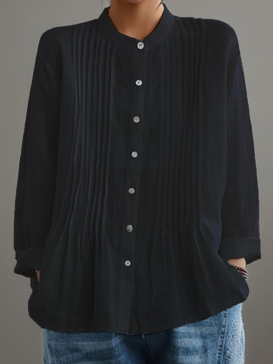 Women's Casual Cotton And Linen Pleated Shirt