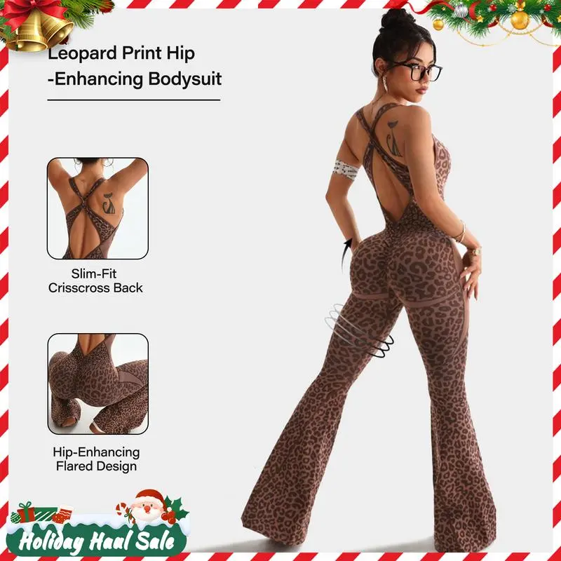 Women's Leopard Print Flared Workout Bodysuit