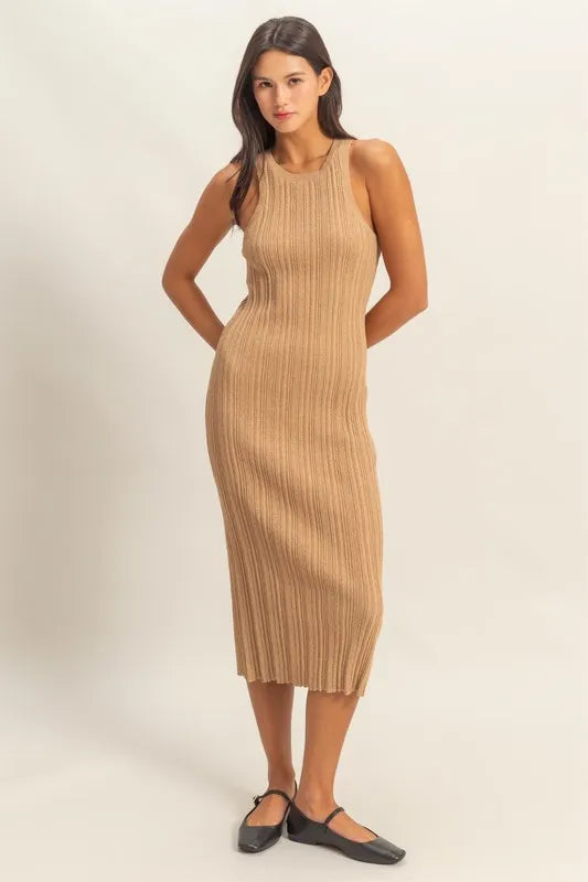 Round Neck Bodycon Ribbed Knit Dress