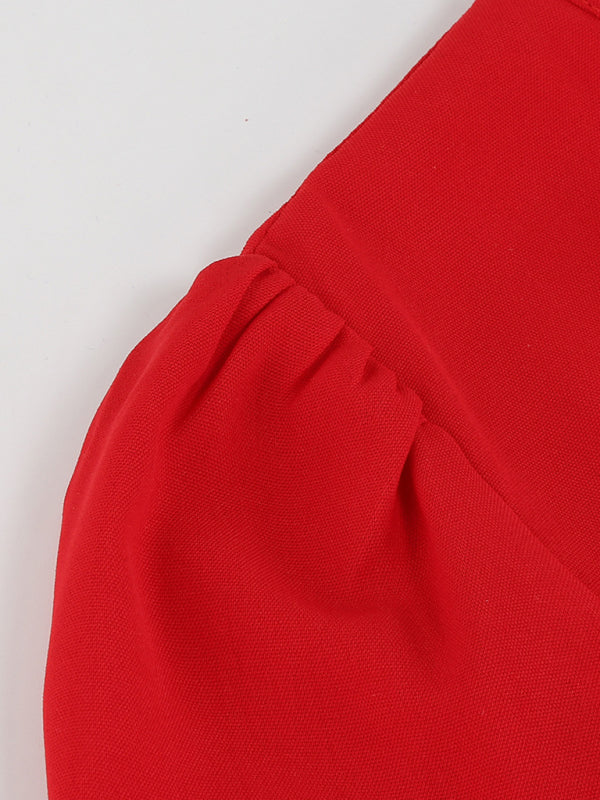 Long Sleeve Slim Pleated Belt V-Neck Dress A-Line Skirt