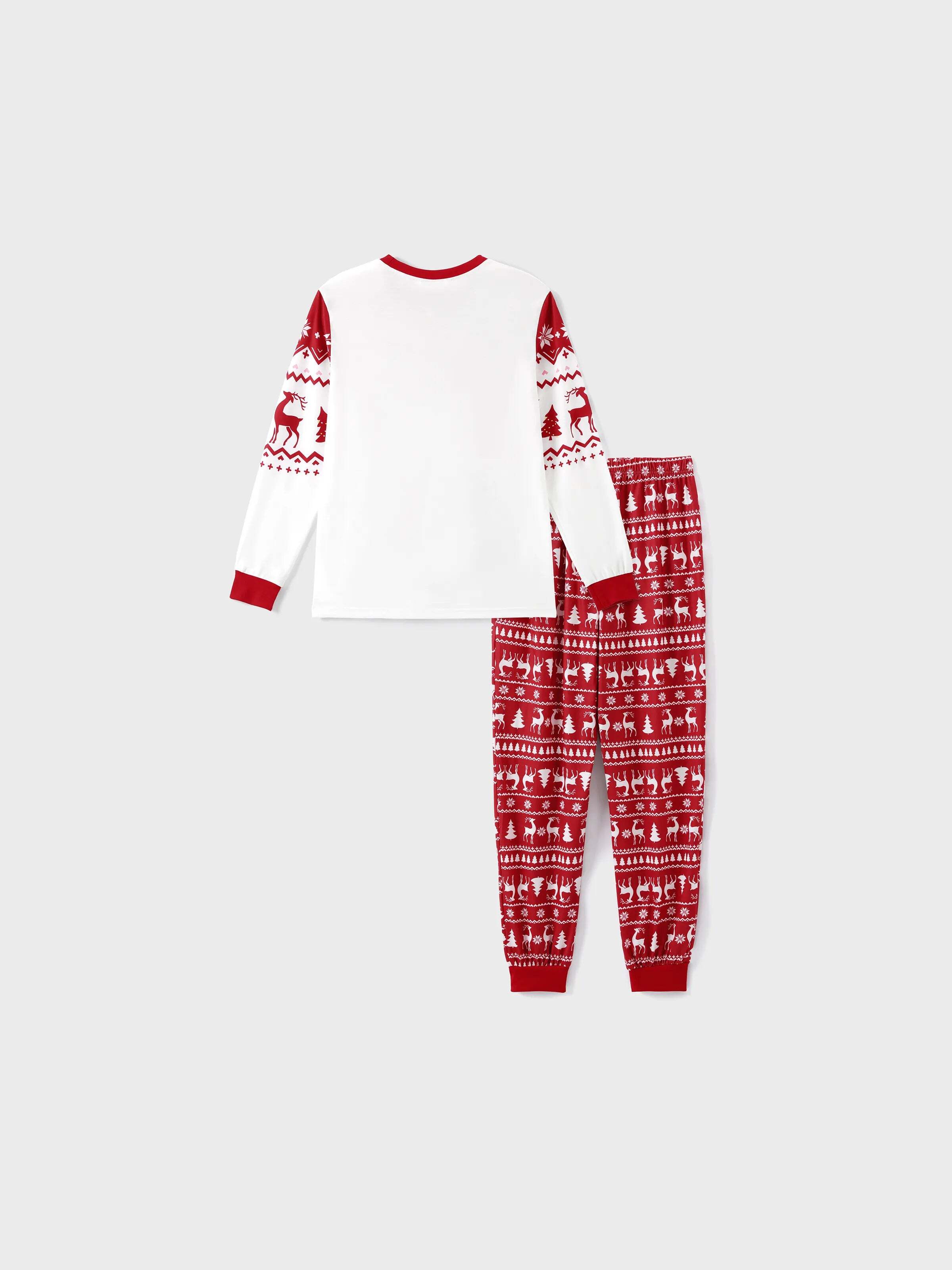 Christmas Reindeer and Snowflake Print Family Matching Pajamas Sets with Christmas Socks Red